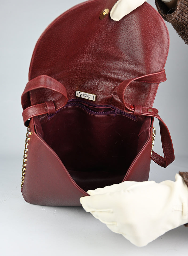 Valentino Bordeaux Leather Handbag for Women - Elegant Designer Purse for Work, Party & Everyday Use