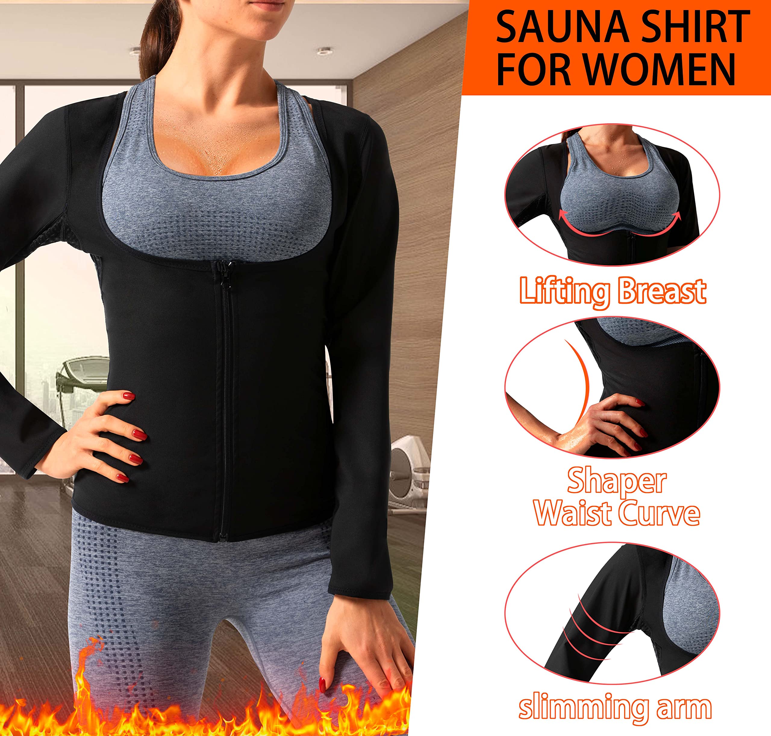 Women's Sauna Shirt for Weight Loss - Waist Trainer Sweat Vest with Zipper | Workout Body Shaper for Sauna & Fitness Training | Perfect for Gym, Hot Yoga & Home Workouts