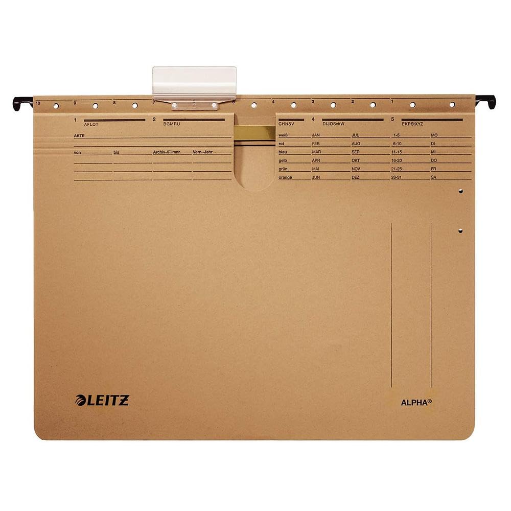 Leitz Alpha Hanging Folders & Accessories - Brown A4 Cardboard Polypropylene File Organizers for Office, Home, and School Document Storage