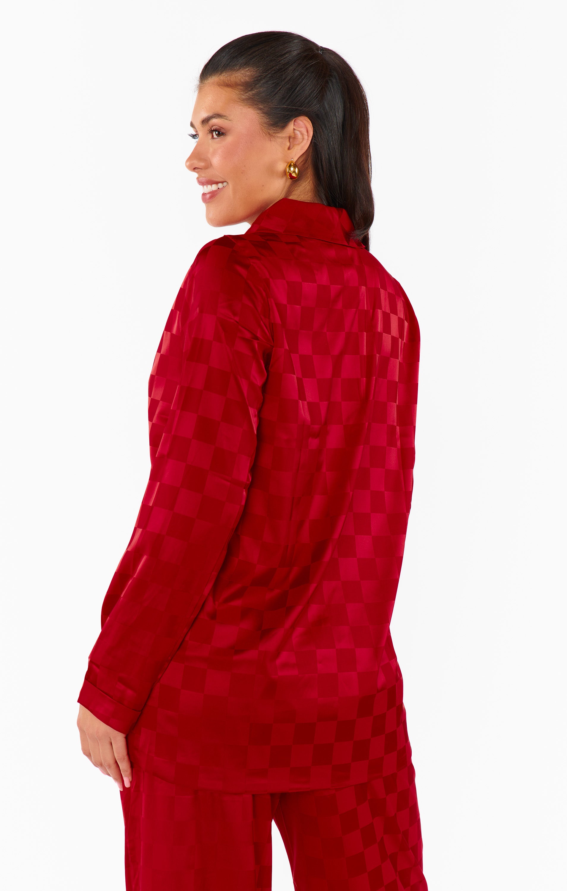 Felix Blazer - Red Checkerboard Satin Jacket for Women | Formal & Casual Office Wear | Perfect for Business Meetings, Parties & Special Occasions