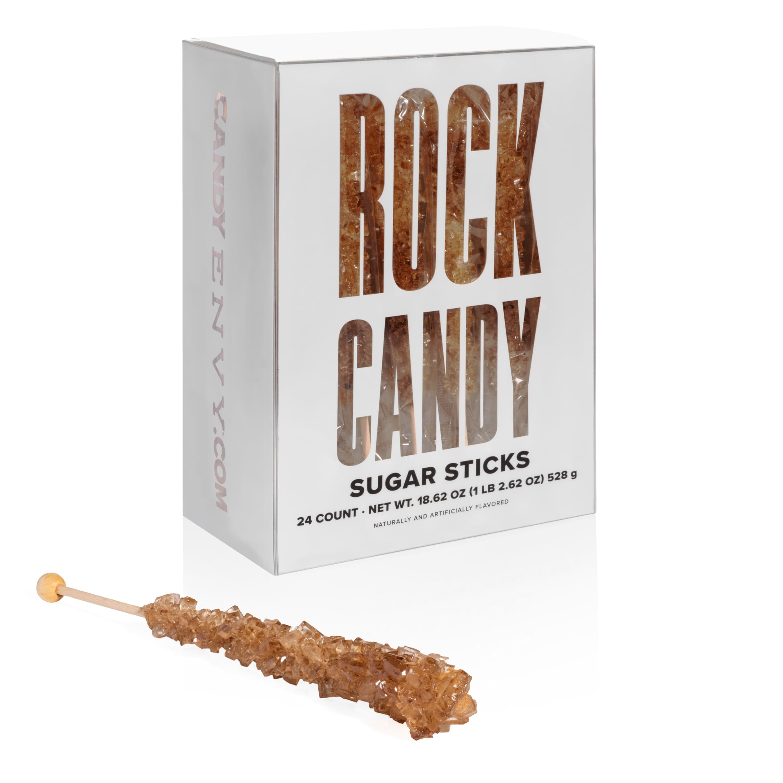 Amber Rock Candy Sugar Sticks - Root Beer Flavored - 24 Individually Wrapped - Perfect for Party Favors, Gift Bags & Coffee/Tea Sweeteners