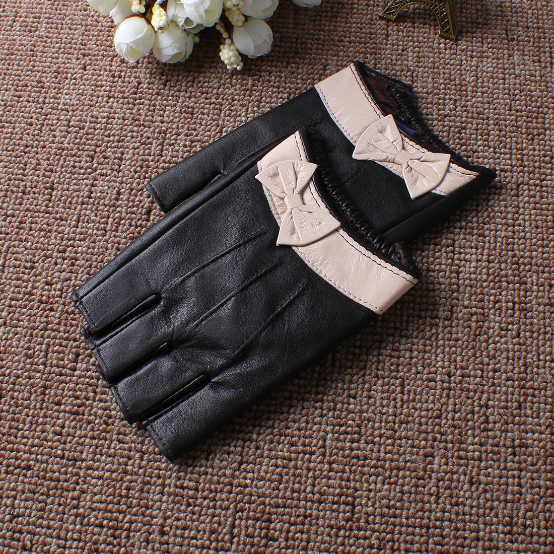 Nappaglo Women's Fingerless Leather Gloves - Soft Nappa Leather Half Finger Gloves for Fitness, Outdoor, Driving & Motorcycle Riding - Perfect for Gym, Cycling, and Cold Weather Activities