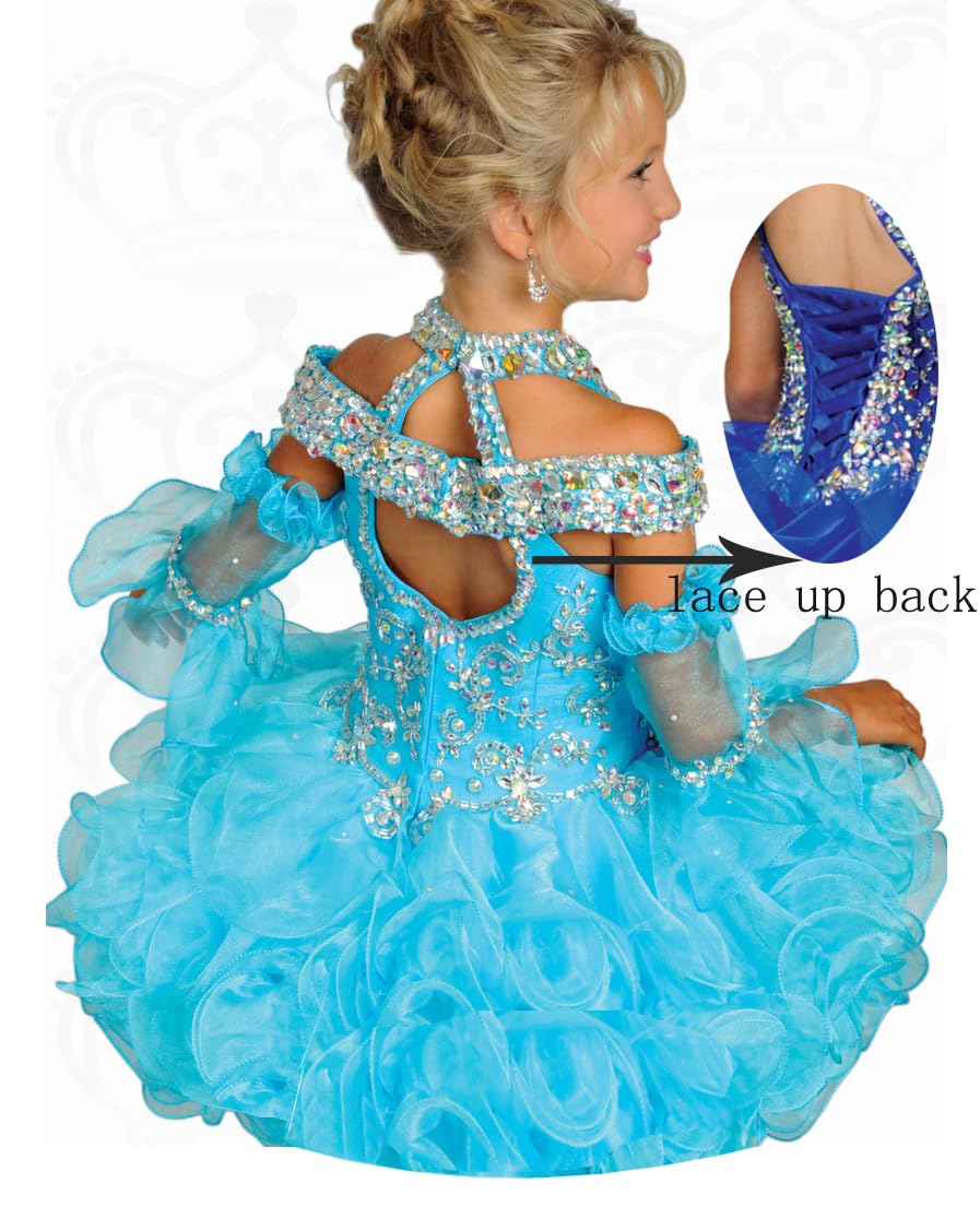 Junguan Infant Girls' Off The Shoulder Cupcake Pageant Dress - Glitz Short Birthday Party Ball Gown for Toddlers - Perfect for Pageants, Birthday Parties, Photo Shoots & Special Occasions