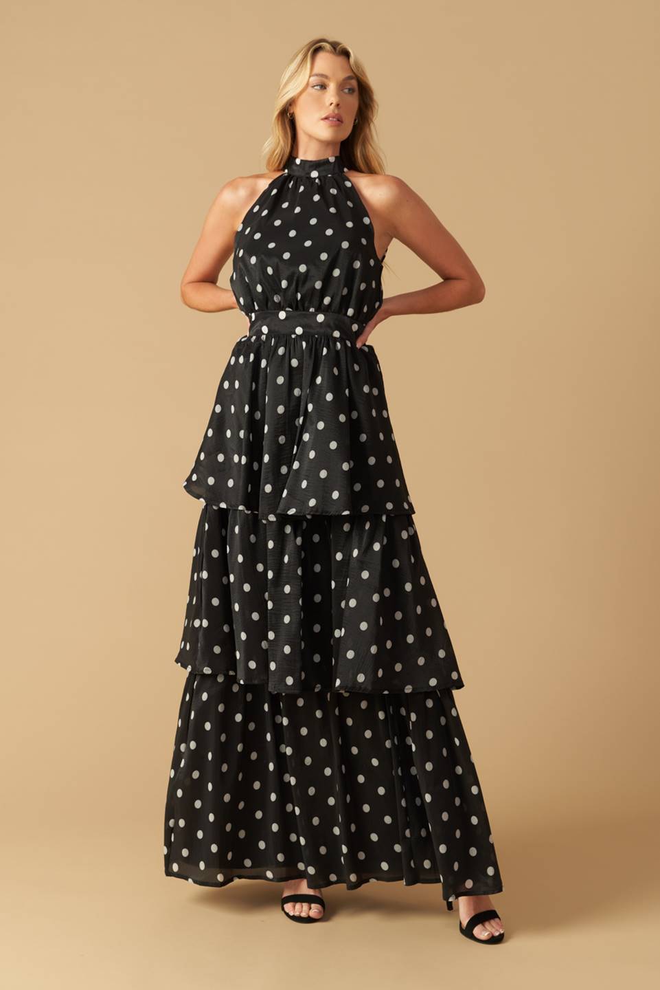 Polka Dot Halter Maxi Dress for Women - Flowy Summer Beach Dress for Vacations, Parties & Date Nights