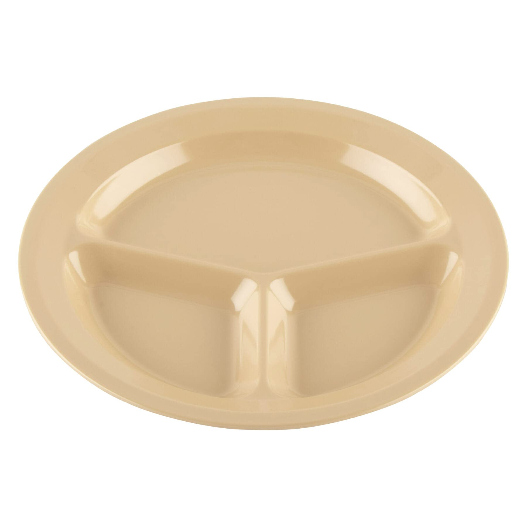 G.E.T. Heavy-Duty 3 Compartment Plastic Divided Plates, 11 Inch Deep Sided Serving Trays, Tan (Set of 12) - Perfect for School Cafeterias, Picnics, and Buffet-Style Dining
