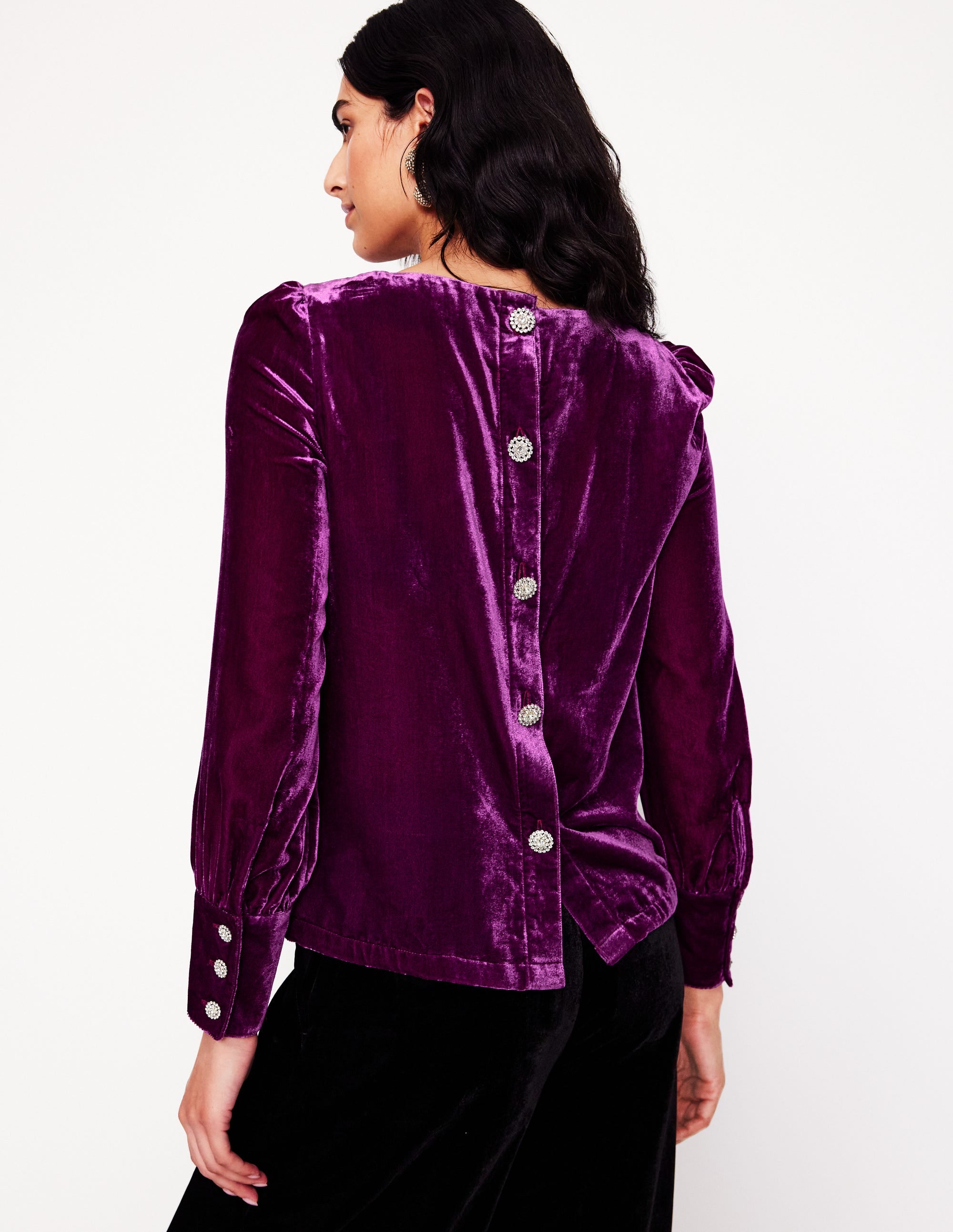 Regal Purple Velvet Button Back Top for Women - Elegant Blouse for Parties, Dates & Special Occasions