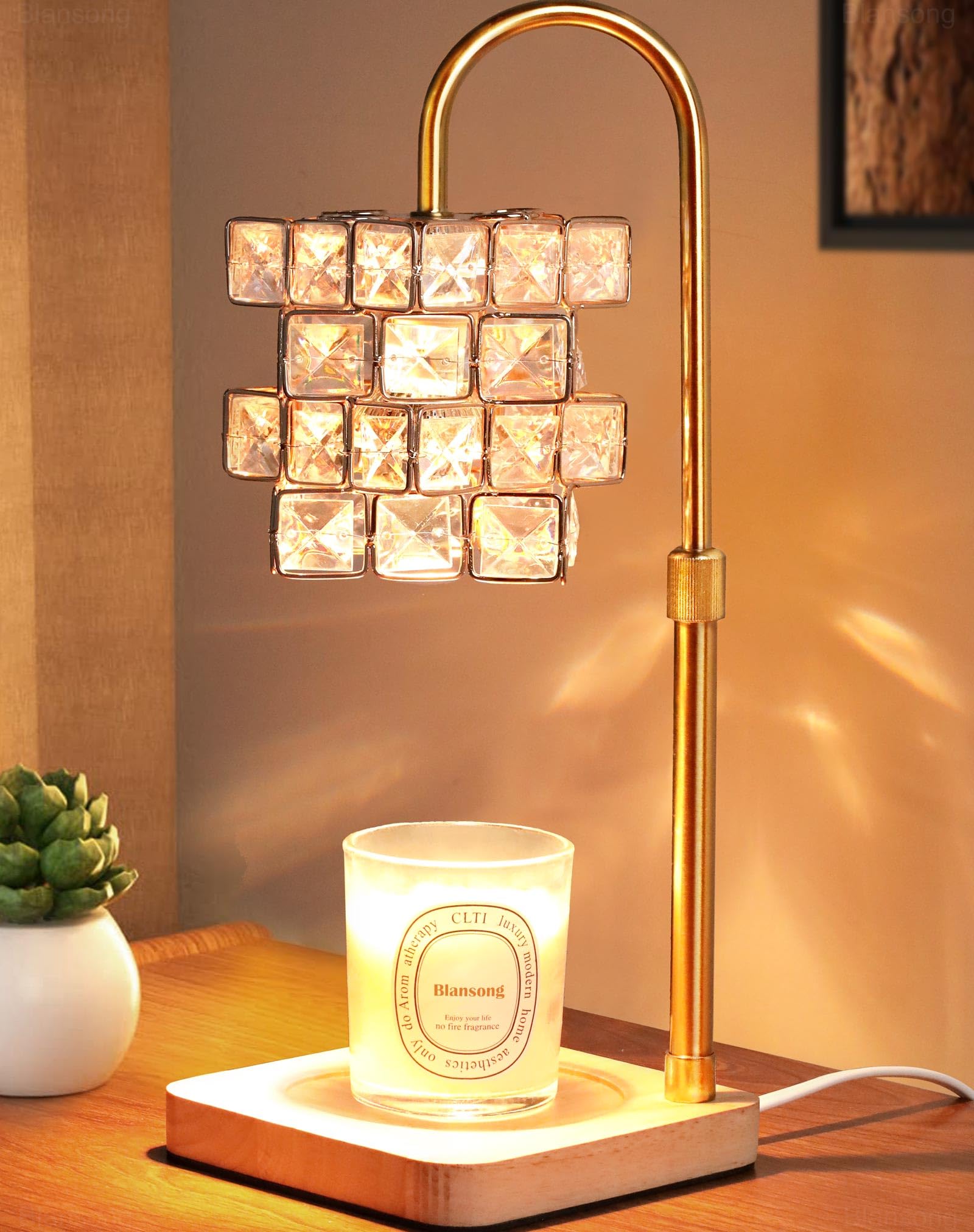 Adjustable Height Electric Candle Warmer Lamp with Dimmer & Timer - Diamond Texture Lampshade Wax Melter for Jar Candles (Includes 2 Bulbs) - Perfect for Home Decor, Bedroom Ambiance & Aromatherapy