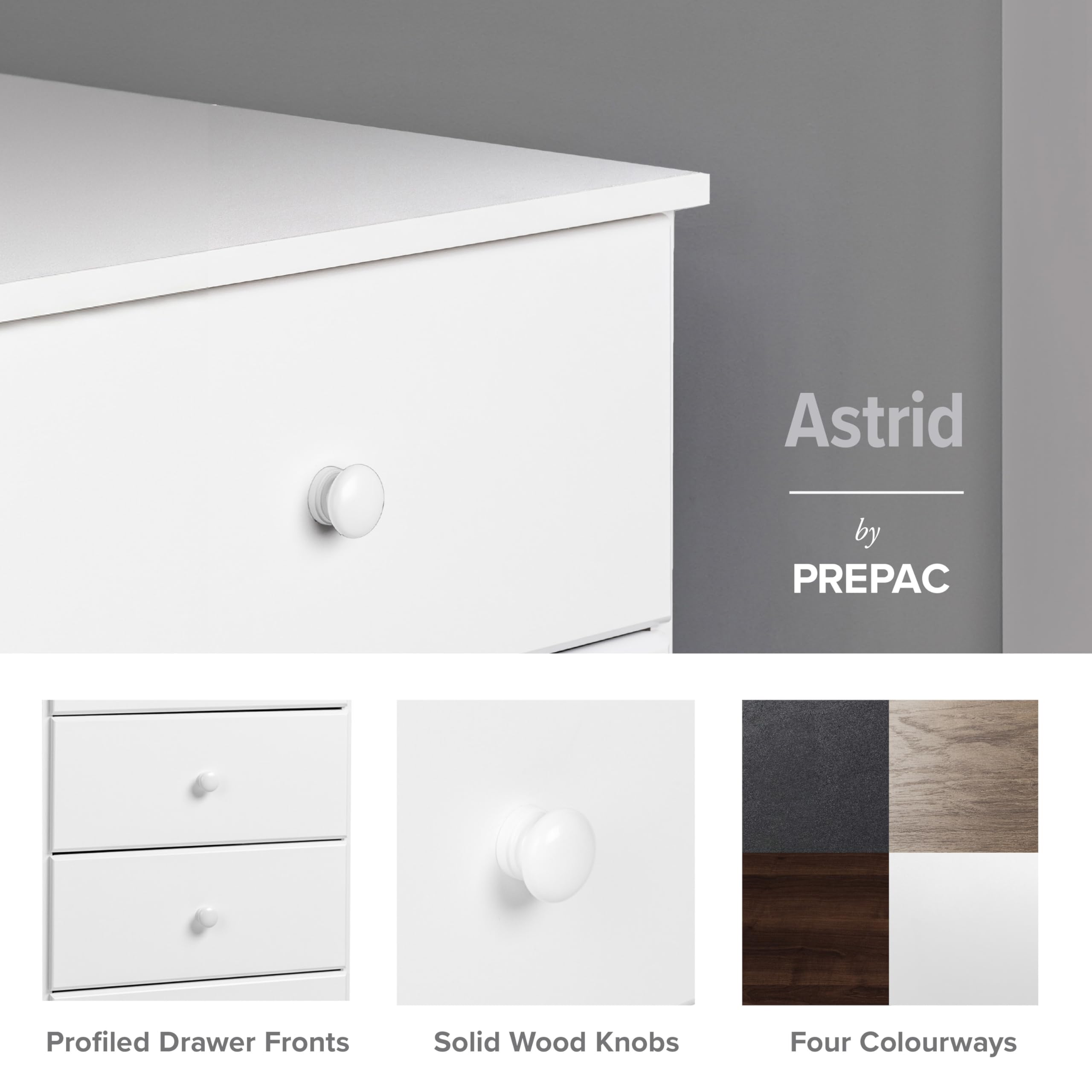 Prepac Astrid 6-Drawer Dresser in White - Modern Bedroom Storage Furniture for Clothes & Accessories Organization | Perfect for Home, Apartment & Dorm Room Decor