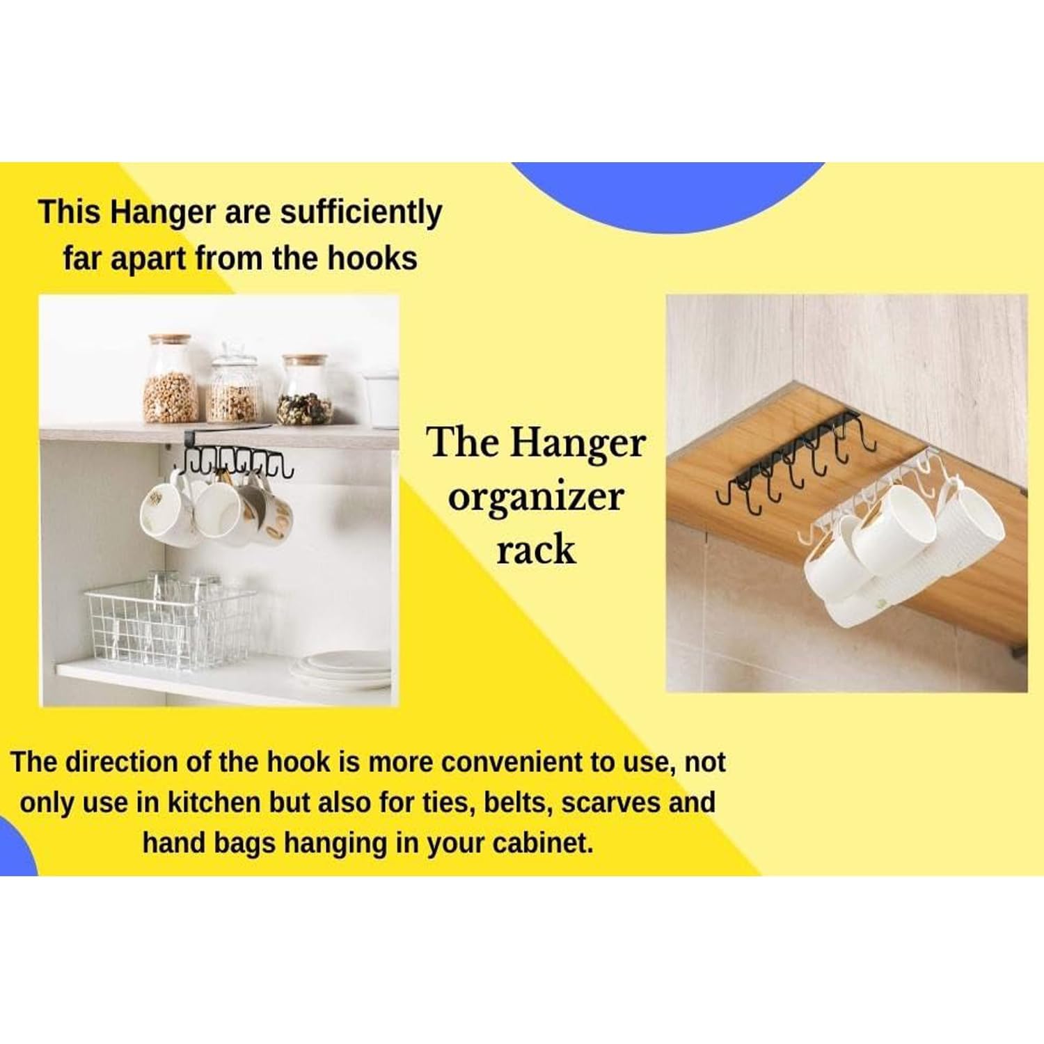 Boniry 12-Hook Double Row Kitchen Organizer - Heavy Duty Metal Hanging Hooks for Coffee Mugs, Tea Cups, Towels & Utensils | Space Saving Storage Solution for Pantry, Office & Home Organization (Perfect for Small Kitchens & Dorm Rooms)