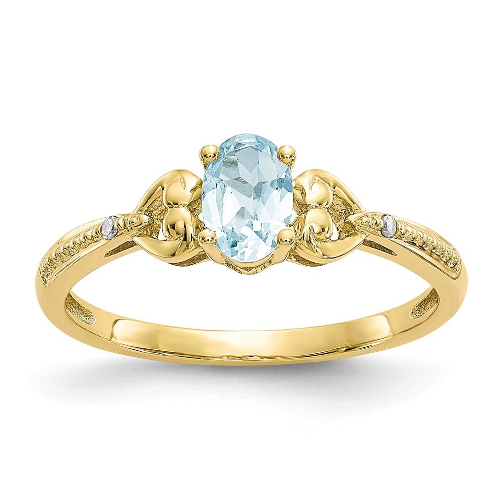 10K Solid Yellow Gold Aquamarine and Diamond March Birthstone Engagement Ring (0.01 CTTW) - Perfect for Proposals, Anniversaries & Special Occasions