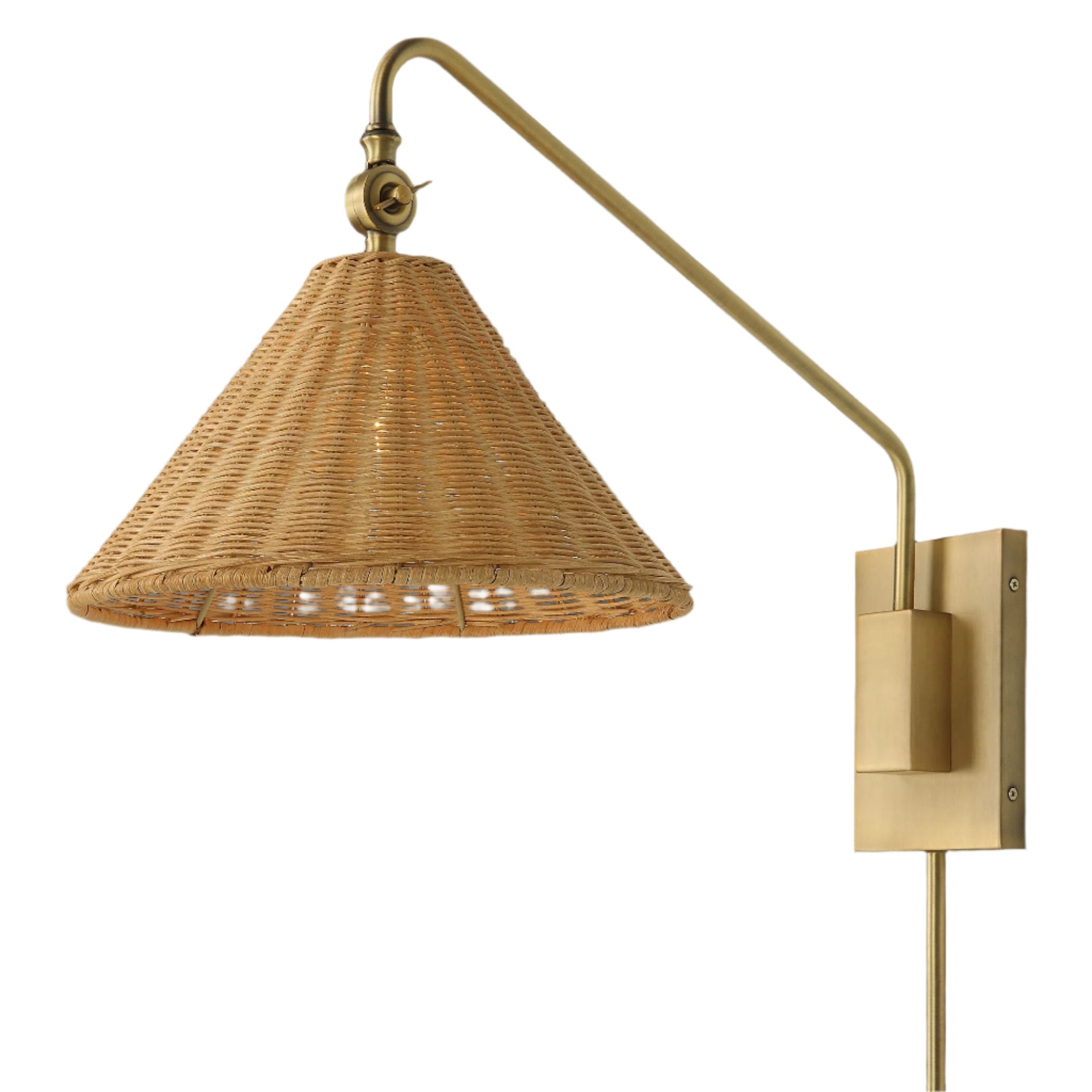 Rattan Wall Sconce with Shade - Handwoven Boho Rattan Light Fixture for Bedroom, Living Room & Porch - Natural Wicker Wall Lamp for Indoor/Outdoor Decor