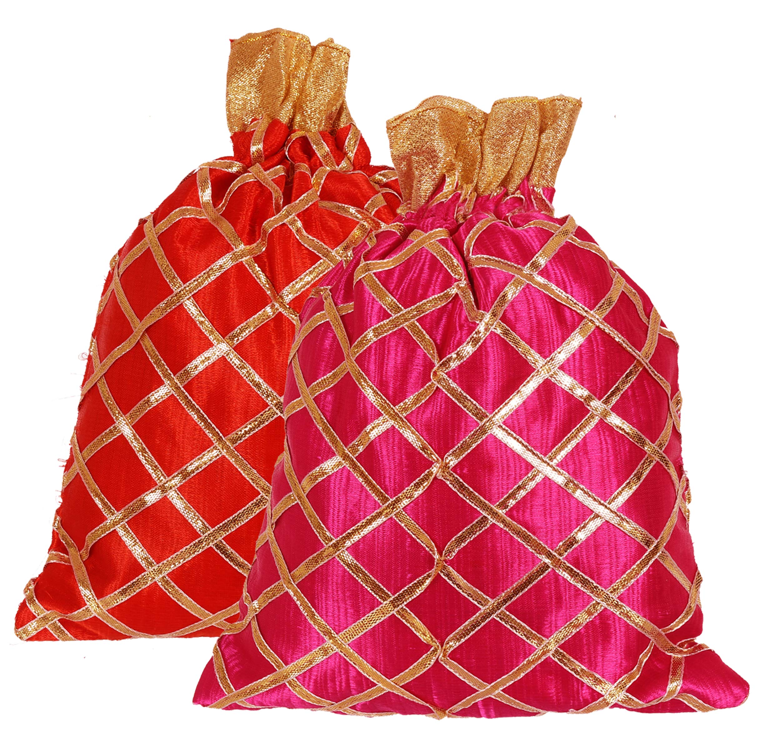 Kuber Industries Drawstring Potli Bag for Party Wedding Favors - Jewelry Pouch Gift Bags in Red & Pink - Perfect for Bridal Showers, Bachelorette Parties & Festive Celebrations