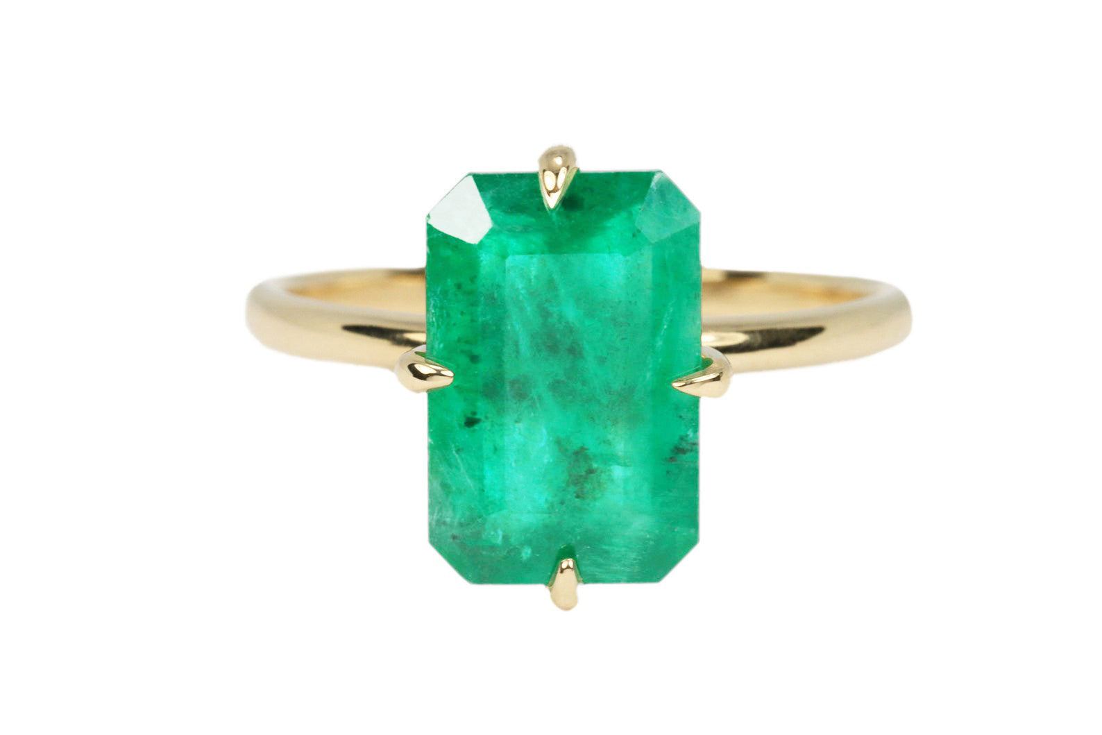 3.0 Carat Natural Emerald Dark Green Solitaire Ring 14K Gold - Elegant Offset Claw Prong Setting for Engagement, Wedding & Anniversary Gifts
