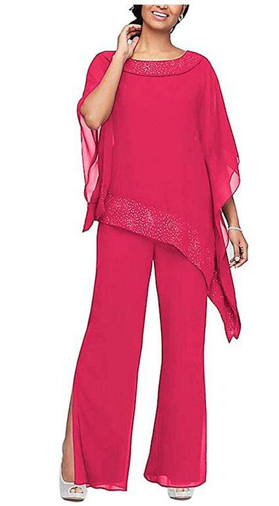 Elegant Beaded Chiffon Pantsuit Set for Mother of the Bride - 3 Piece Formal Evening Gown Outfit for Women | Perfect for Weddings, Galas & Special Occasions