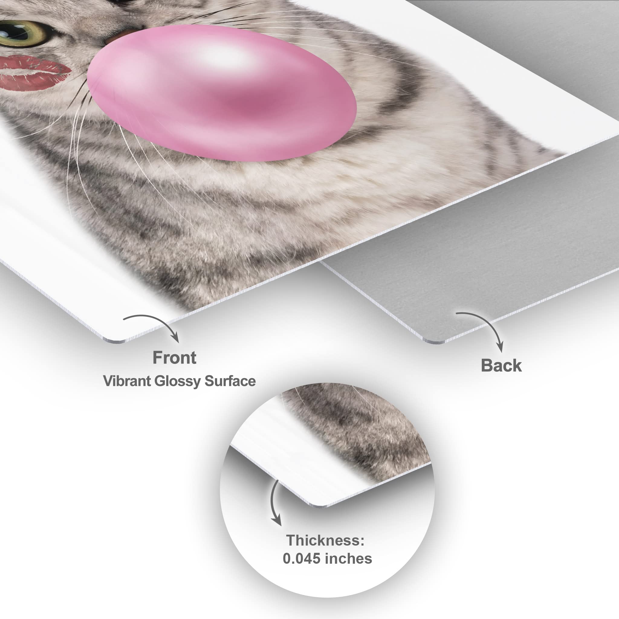 Brazilian Shorthair Cat Chewing Bubble Gum Metal Wall Art Print - 36x24 Inch Pet Lover Gift, Pop Art Decor for Office, Living Room, Bedroom & Nursery - Perfect for Cat Enthusiasts & Animal-Themed Spaces