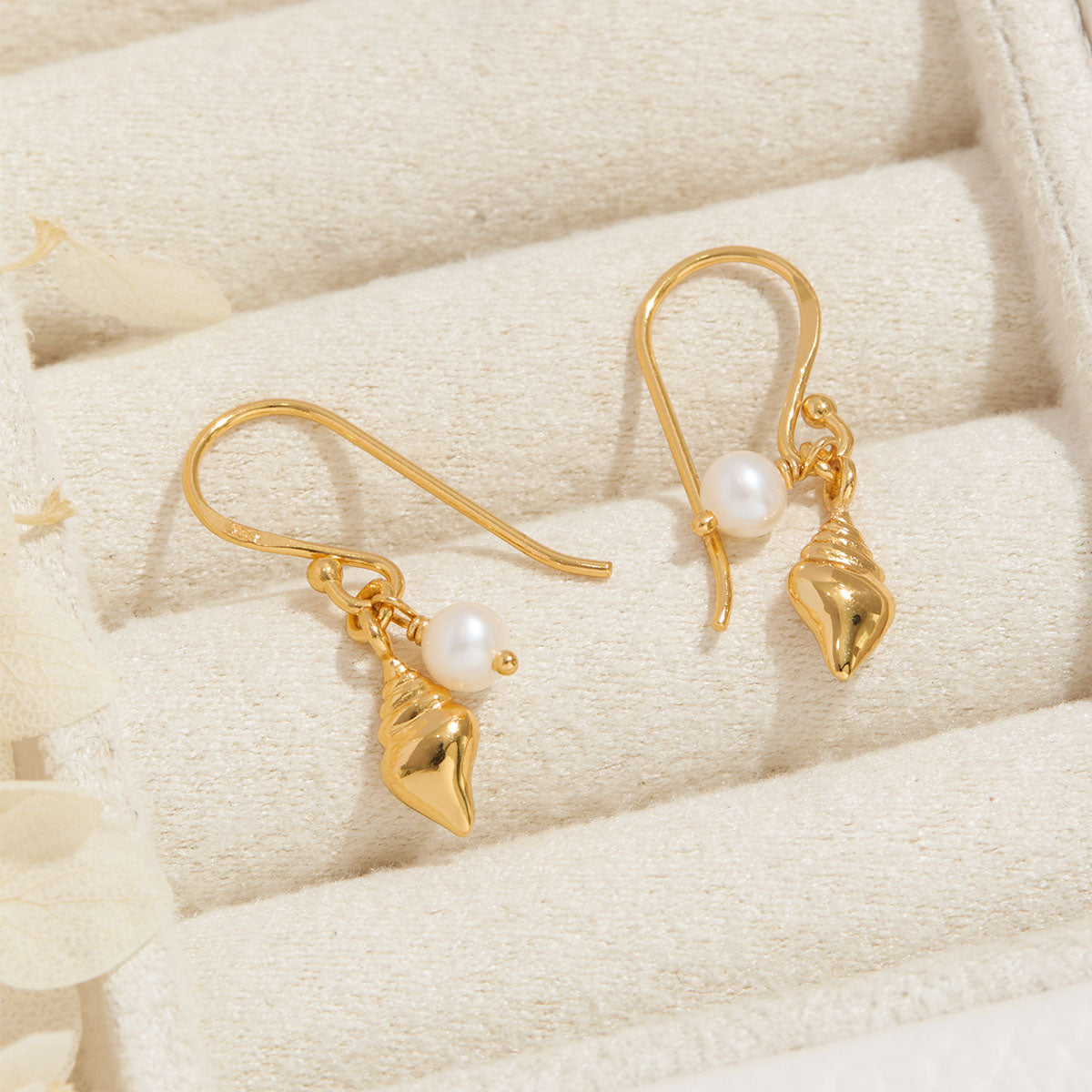 Ethereal Conch Shell Earrings - 14K Gold Plated Dangle Earrings for Women | Boho Beach Jewelry Gift for Summer Vacation & Wedding Accessories