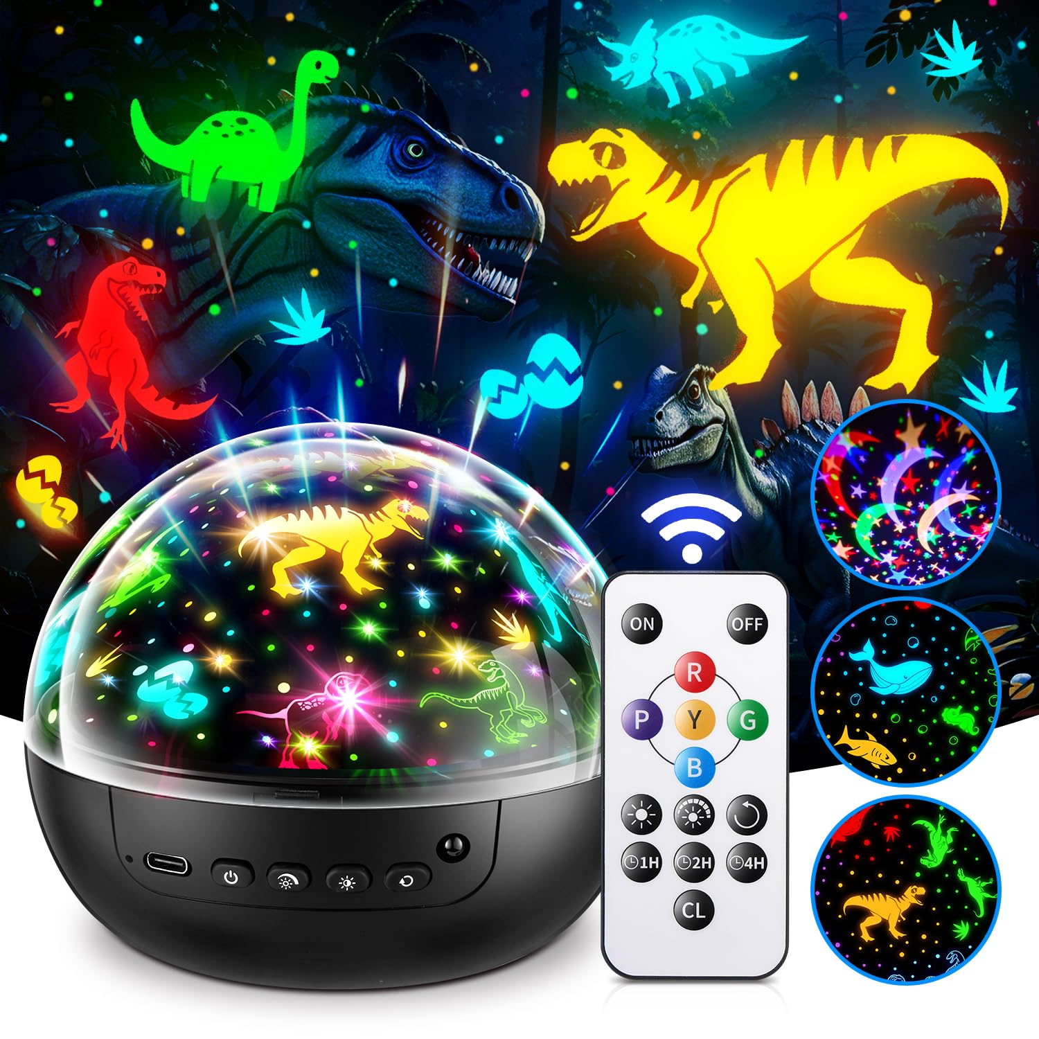 Remote Control Dinosaur Toys for Kids Ages 2-7 with 3 Films & 93 Effects - Rotating Night Light Projector with 3 Timer Settings & 5 Brightness Levels - Perfect for Bedtime, Playtime, and Room Decor
