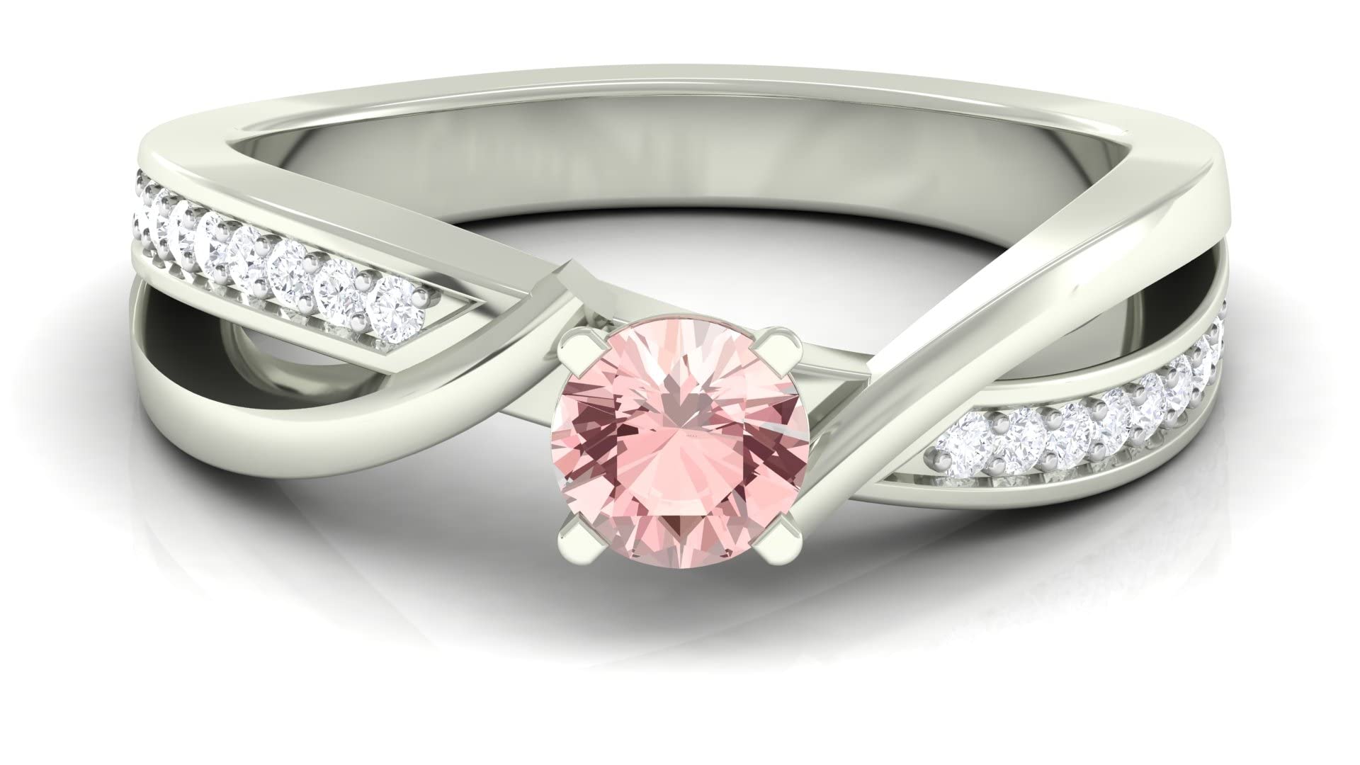 3/4 CT Round Cut Natural Morganite and Diamond Solitaire Ring in 14K Solid Gold, Infinity Band with Diamond Accents - October Birthstone Jewelry for Engagement, Wedding & Anniversary Gifts