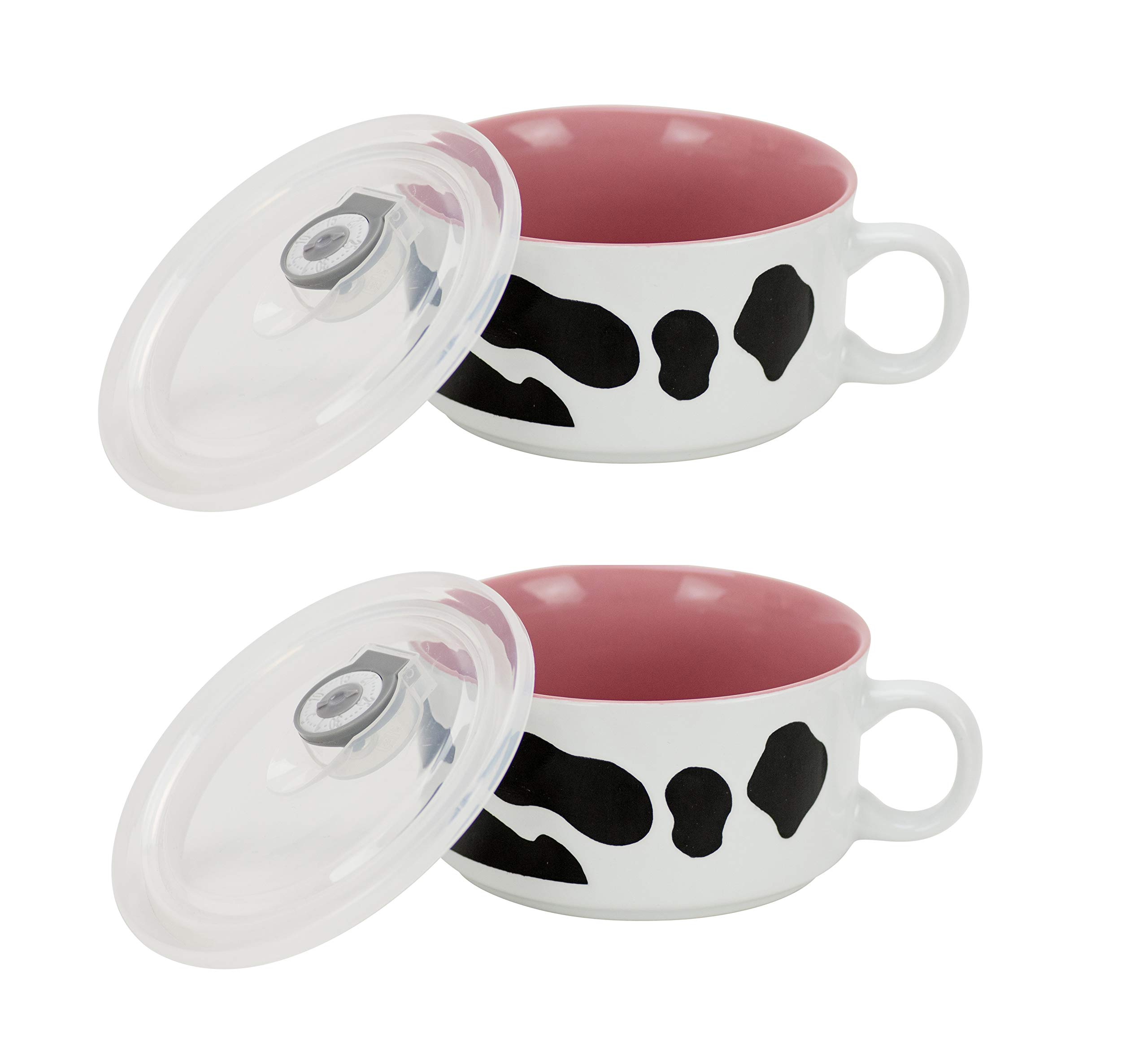 Boston Warehouse Souper Mug Food Storage Container - Set of 2 Cow Print Microwave & Freezer Safe Bowls for Soup, Cereal & Meal Prep | BPA-Free Plastic | Dishwasher Safe