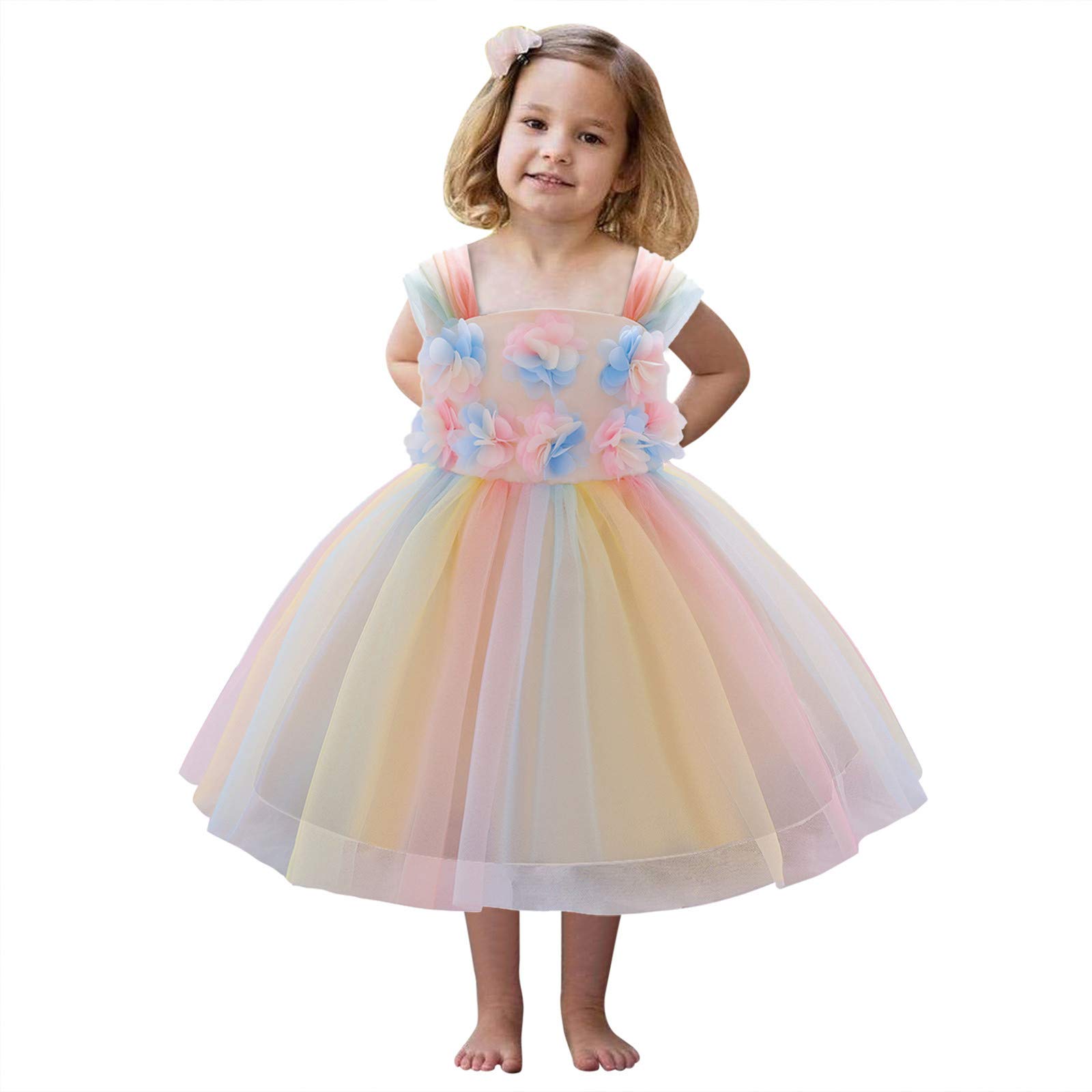 Rainbow Princess Dress for Girls - Elegant Birthday, Pageant, Wedding & Bridesmaid Gown with Matching Skirt | Perfect for Parties, Special Occasions & Photo Shoots