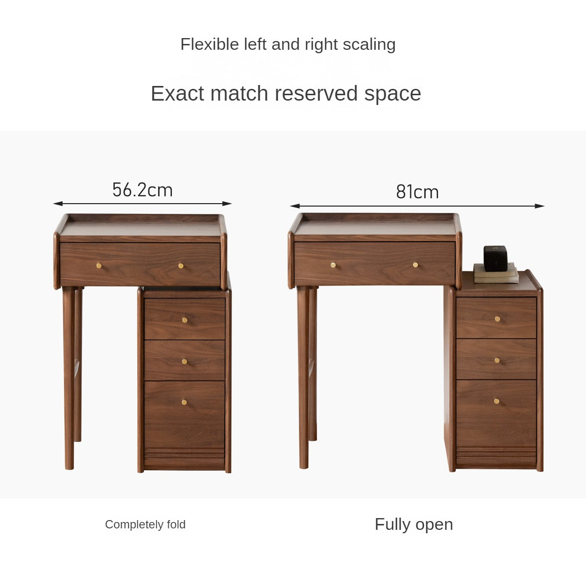 Premium Black Walnut Solid Wood Dressing Table with Cabinet - Elegant Vanity Desk for Bedroom, Makeup Station & Home Decor