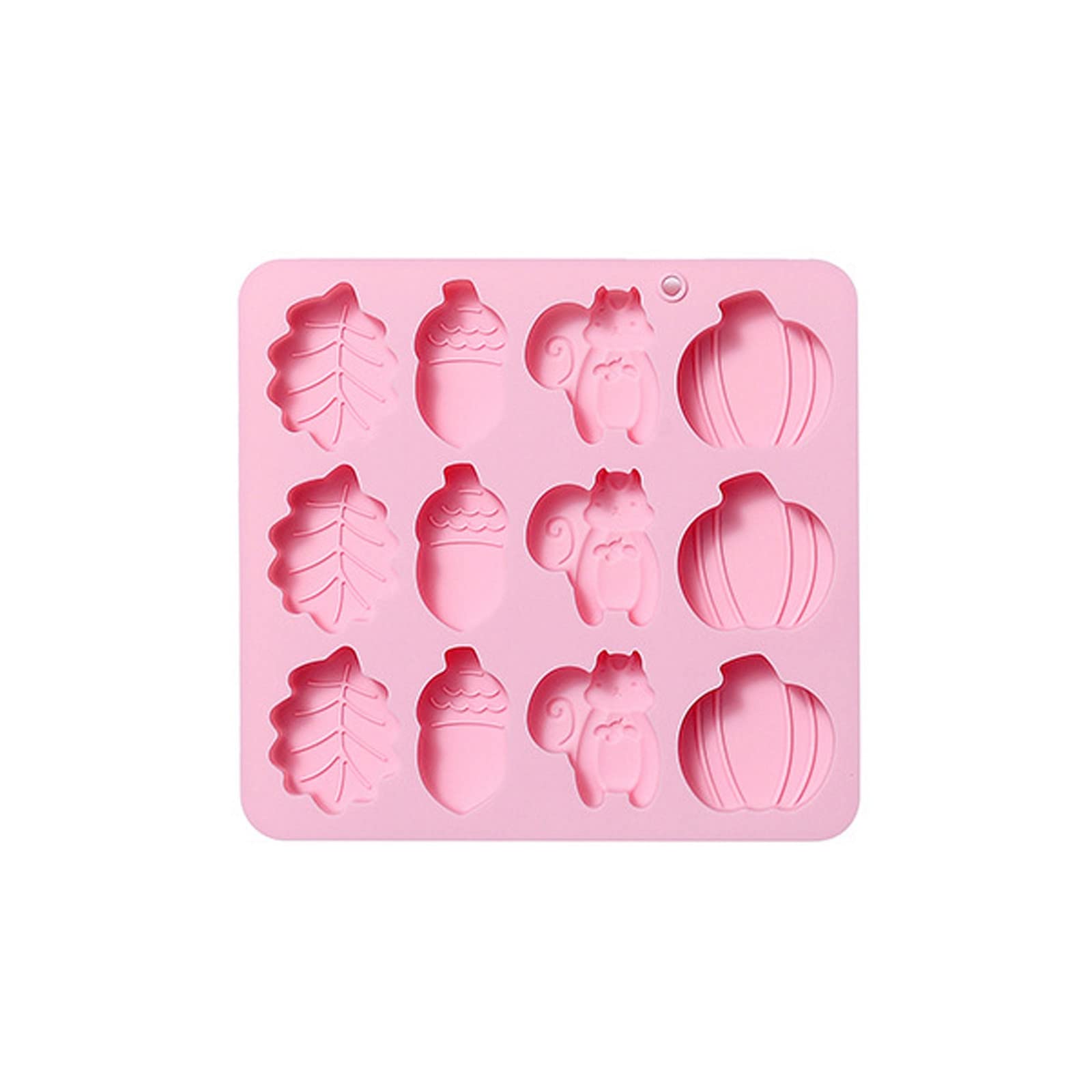 12-Piece Autumn Theme Silicone Mold Set - Acorns, Leaves, Pumpkins for Baking Chocolate, Cake, Candy - Food-Grade Silica Gel Molds with Vacuum Sealer Mylar Bag (Pink) | Perfect for Fall Desserts, Holiday Treats & DIY Candy Making