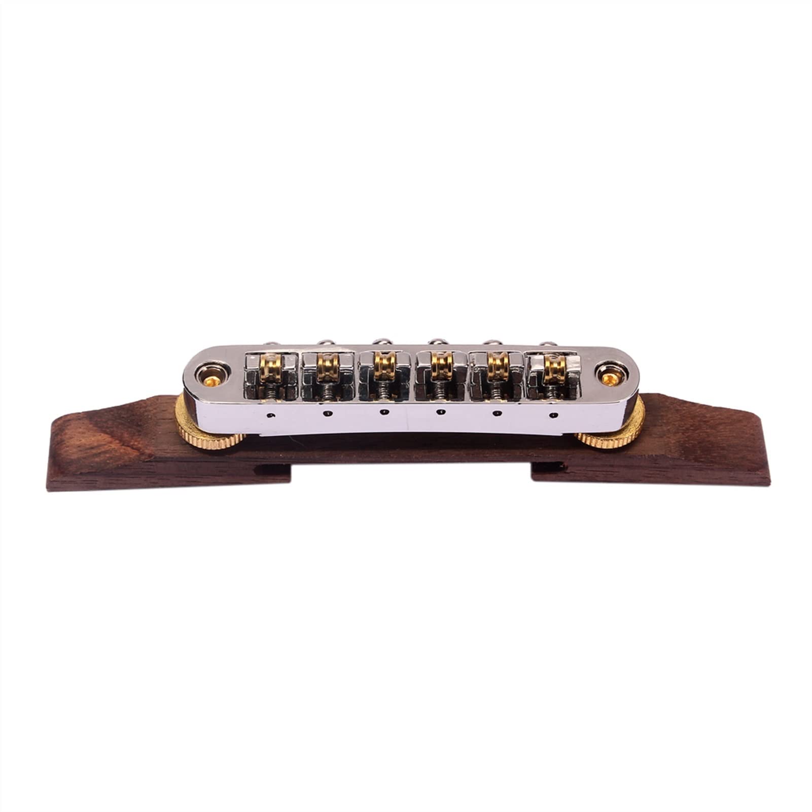 Premium Chrome Guitar Bridge with Metal Roller Saddles - Rosewood Jazz Guitar Replacement Part for Smooth Playability & Enhanced Tone | Perfect for Jazz, Blues & Studio Performances