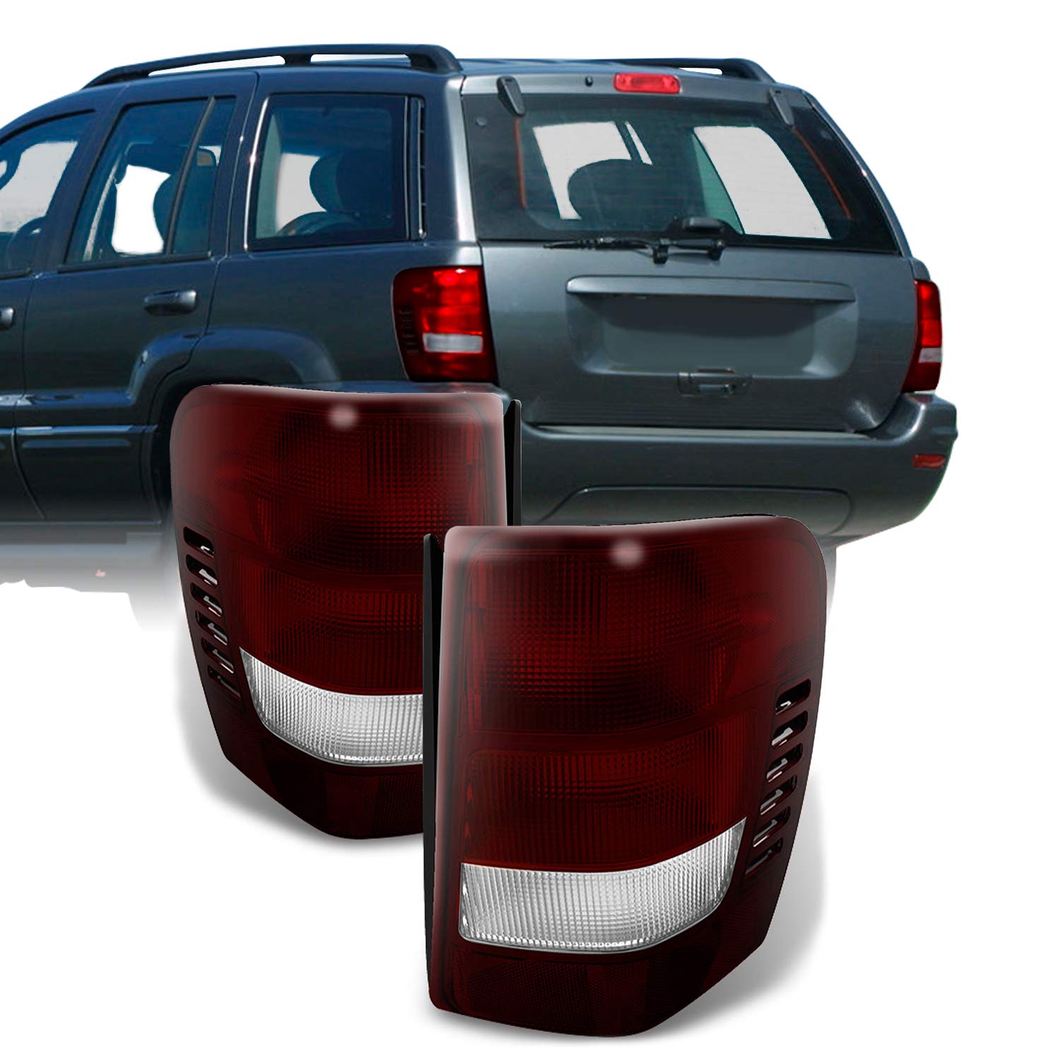 AKKON Dark Red LED Tail Lights Brake Lamps Pair for Jeep Grand Cherokee - Left Driver & Right Passenger Side Replacement - Perfect for Off-Roading, Night Driving & Custom Car Styling