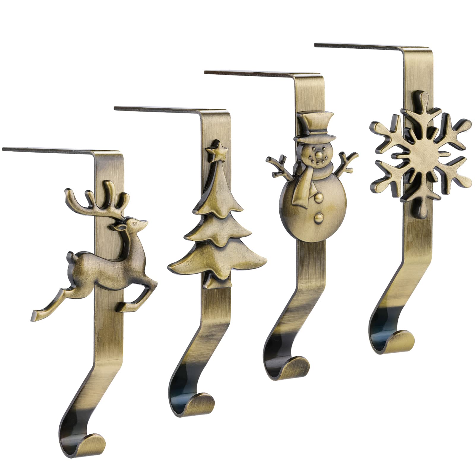 4-Piece Bronze Christmas Stocking Holders for Mantel - Elegant Stocking Hangers & Hooks Set - Perfect for Fireplace Decor, Holiday Home Decor, and Christmas Gift Exchange