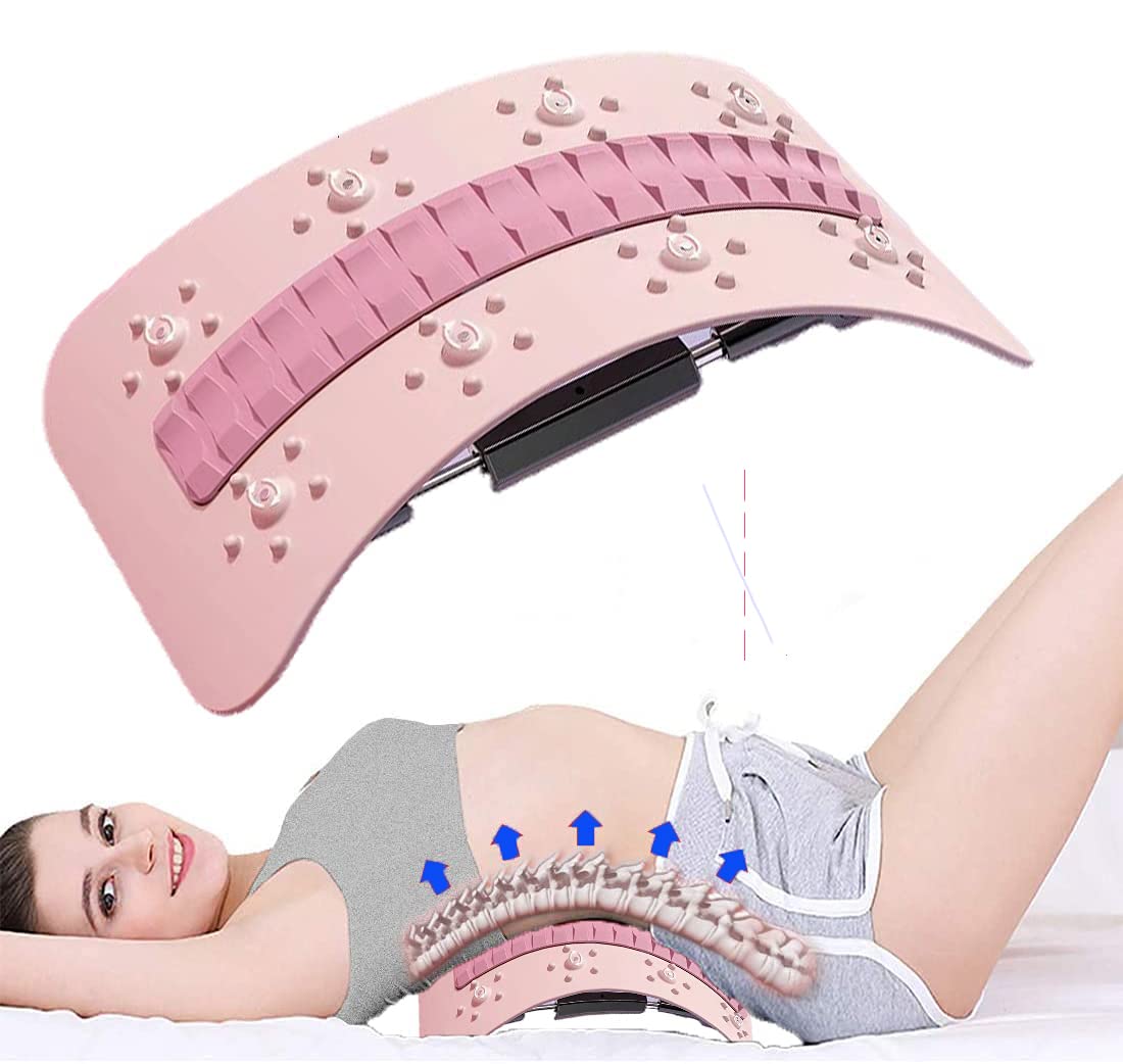 Premium Back Stretcher Board with Adjustable Metal Lever - Ergonomic Lumbar Support & Massager with Soft Silicone Pad - Ideal for Yoga, Bed, Car & Office Chair Relief (Pink) - Perfect for Post-Workout Recovery & Chronic Back Pain Relief