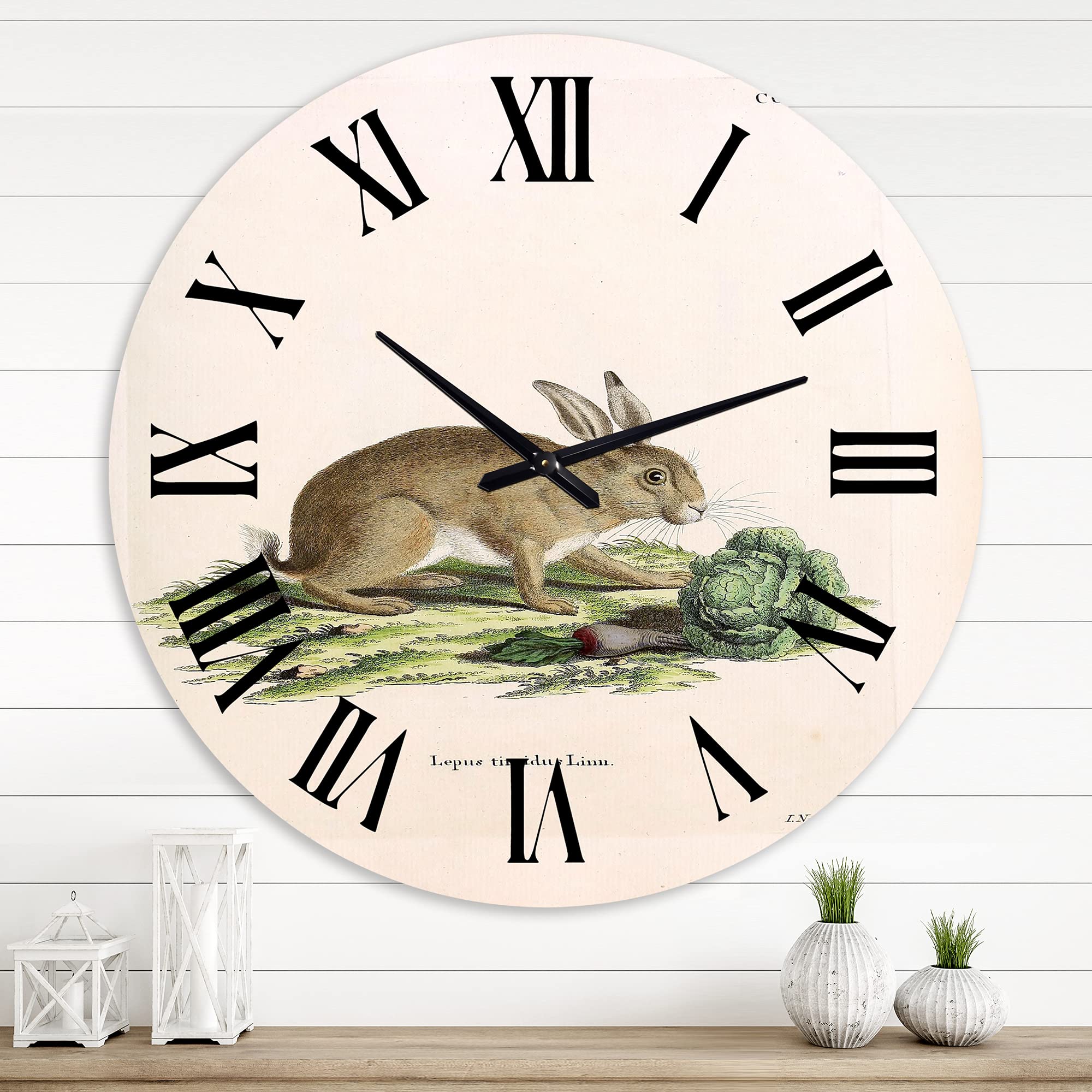 Vintage Farmhouse Wall Clock with Rabbits Design - Large Earth Tone Landscape & Nature Wall Decor for Home, Office, Living Room, Bedroom - Perfect for Rustic, Country, and Farmhouse Style Decorating