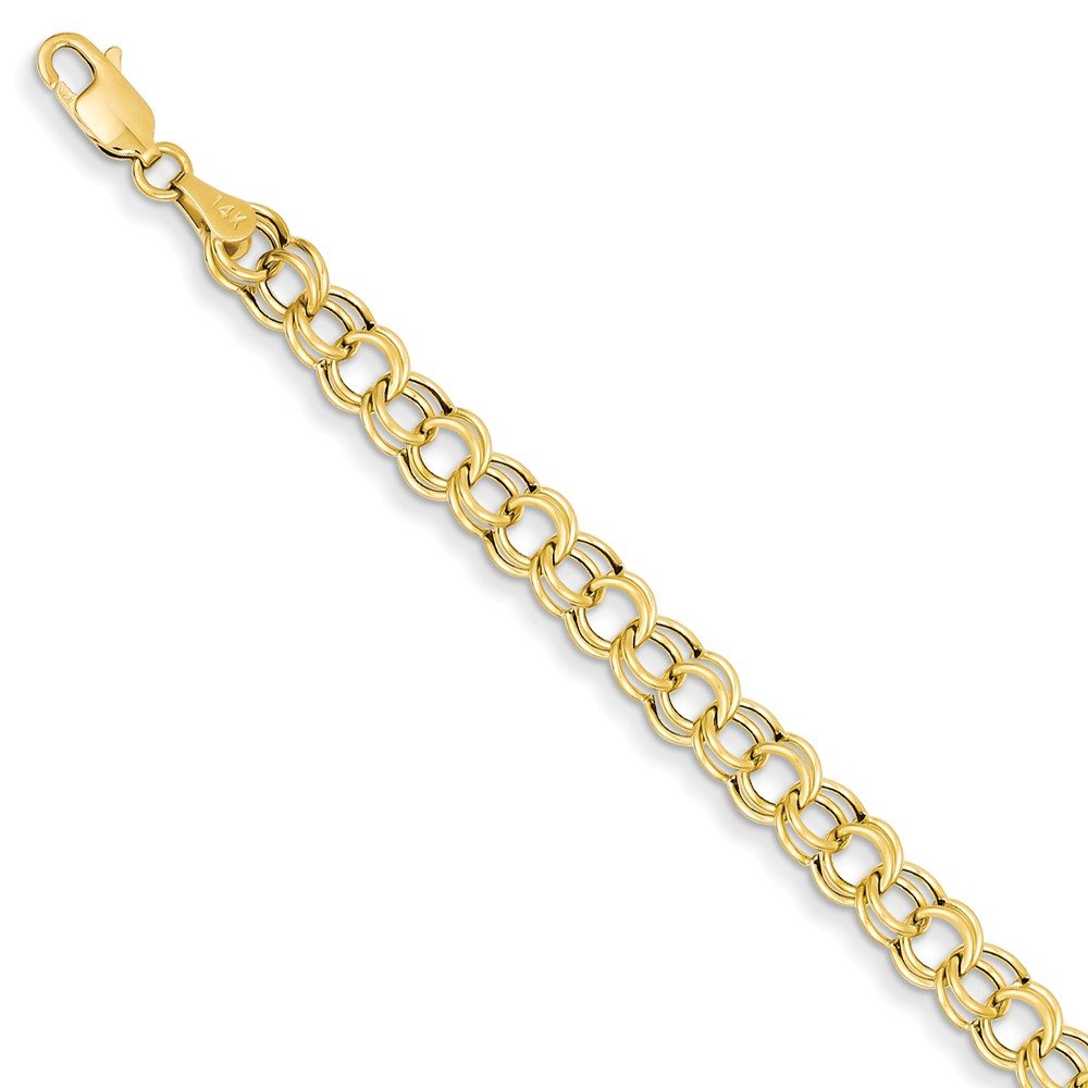 14Kt Yellow Gold Hollow Double Link Charm Bracelet for Women - 8 Inch Adjustable Bracelet, Elegant Jewelry Gift for Birthday, Anniversary & Special Occasions