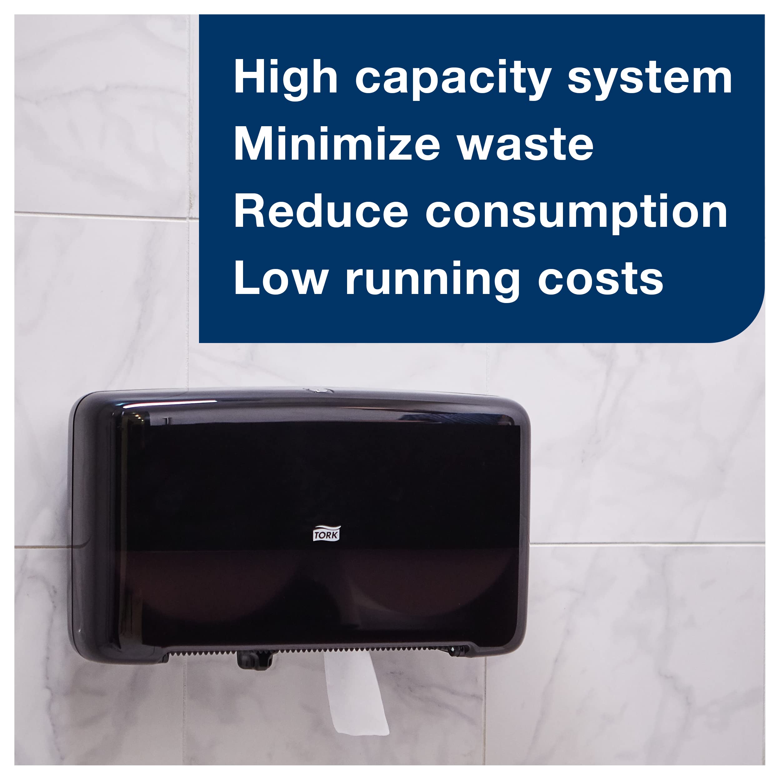 Tork Twin Mini Jumbo Toilet Paper Dispenser with Refill - Black T2 & White Advanced Mini Jumbo Bath Tissue Roll (12 x 751 Sheets) - Ideal for Home, Office & Commercial Restrooms