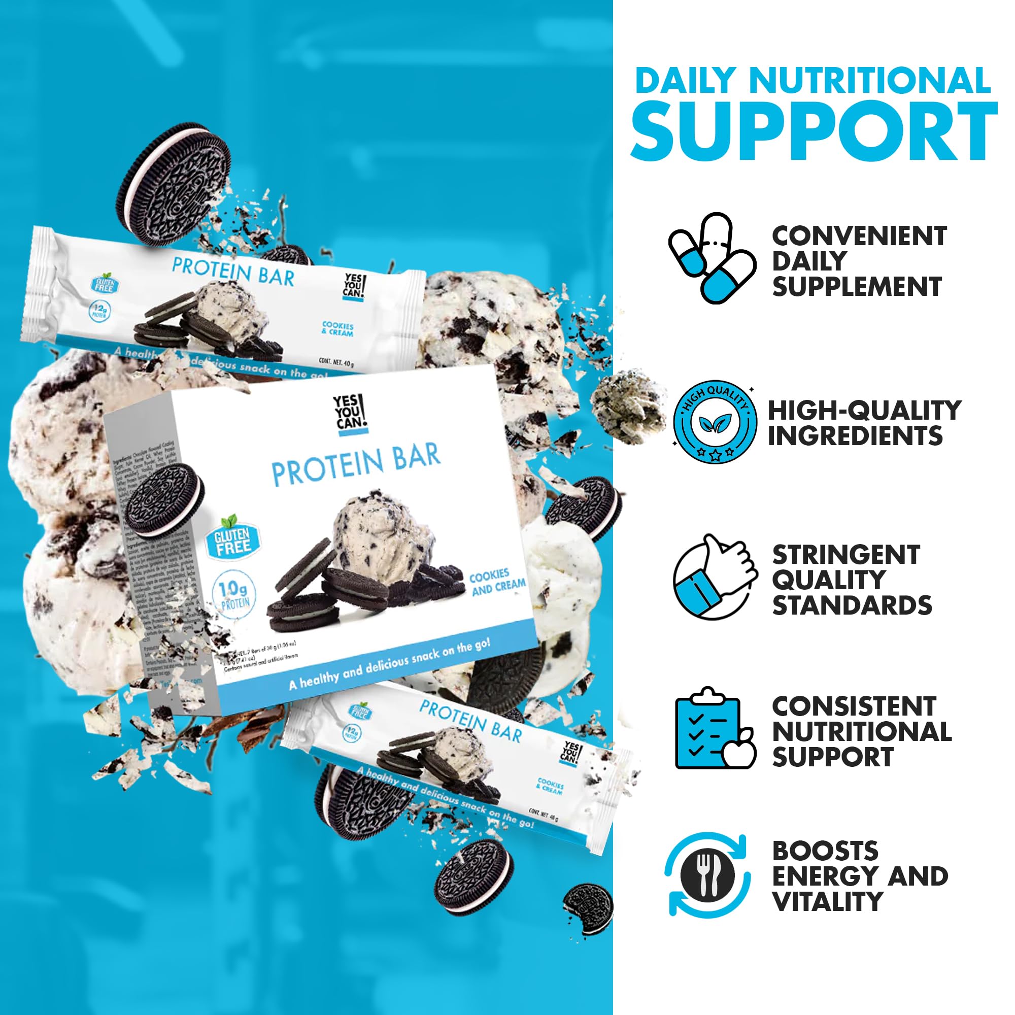 Yes You Can! High Protein Bars - Box of 7 | Delicious Protein Snacks for Family, Healthy On-the-Go Nutrition | Perfect for Workouts, Hiking & School Lunch (Cookies & Cream Flavor)
