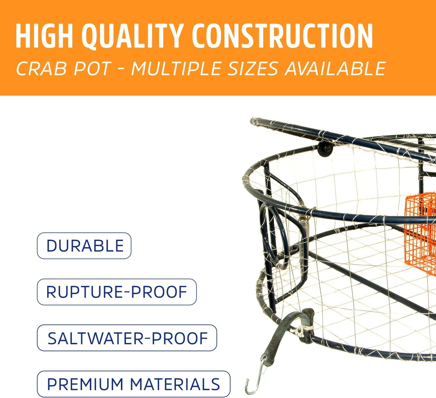 Stainless Steel Crab Trap - Protoco Tunnel Crab Pot for Saltwater & Freshwater Fishing | Durable Hand-Wrapped Crab Catching Gear for Ocean, Bay & River | Perfect for Crabbing Adventures, Seafood Lovers & Outdoor Fishing Enthusiasts