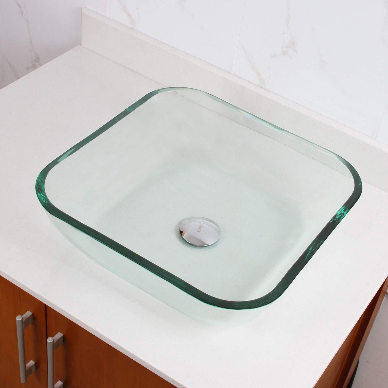 Clear Square Tempered Glass Vessel Sink for Bathroom - Modern Transparent Design for Vanity, Powder Room & Contemporary Home Decor