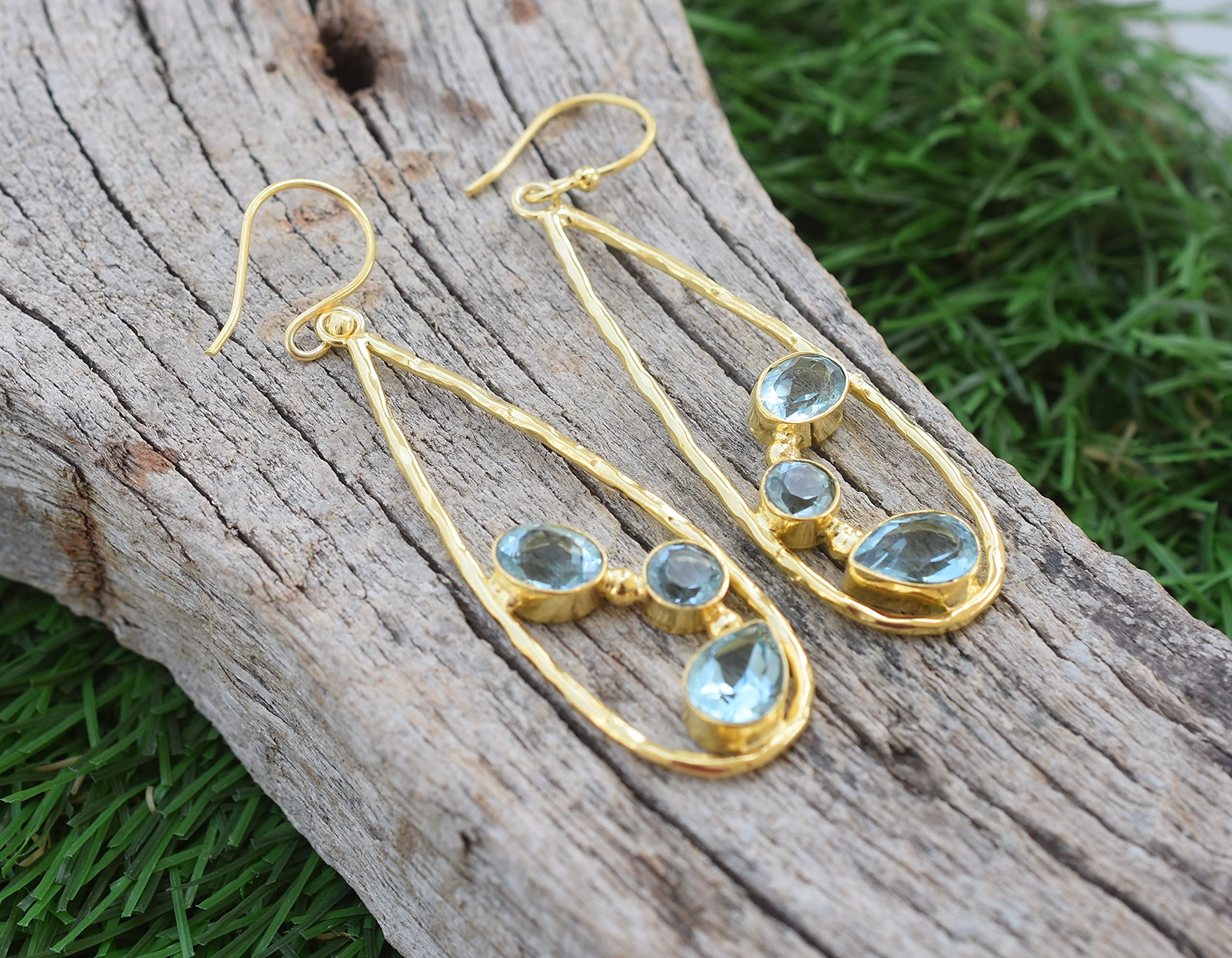 18K Gold Plated Blue Topaz Earrings for Women - November Birthstone Jewelry, Fashion Gemstone Gift for Birthday & Anniversary | VE-230 | Perfect for Parties, Weddings & Everyday Wear