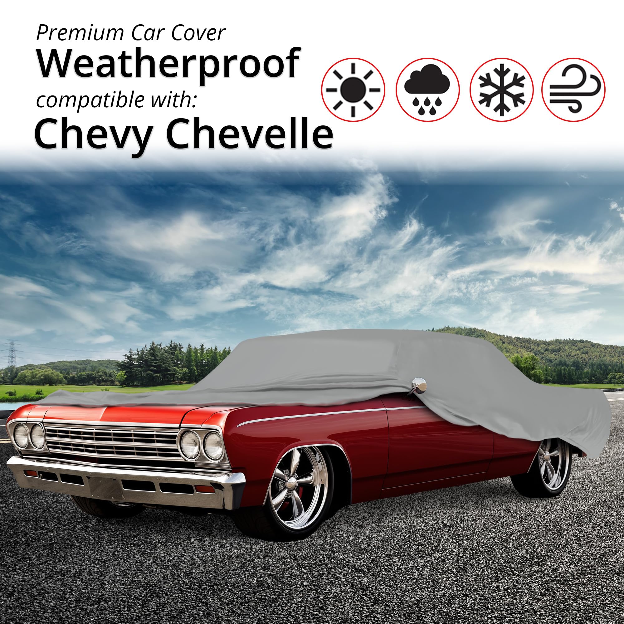 1968-1972 Chevelle Malibu Wagon Weatherproof Car Cover - Heavy Duty Outdoor Protection with Anti-Theft Cable Lock | All-Season Use for Storage, Travel & Car Shows