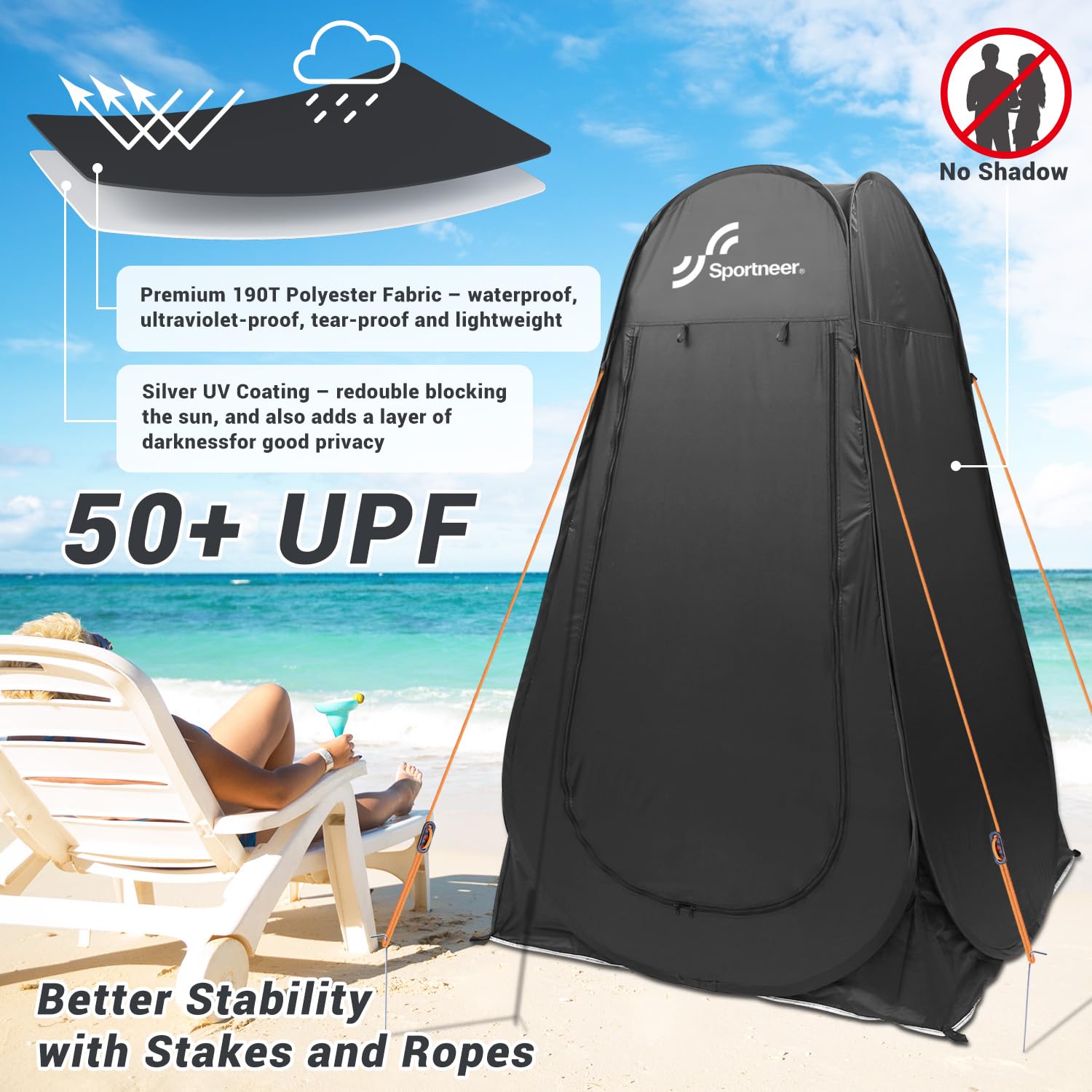 Sportneer Pop Up Privacy Shower Tent - Portable Changing Room for Camping & Beach (75