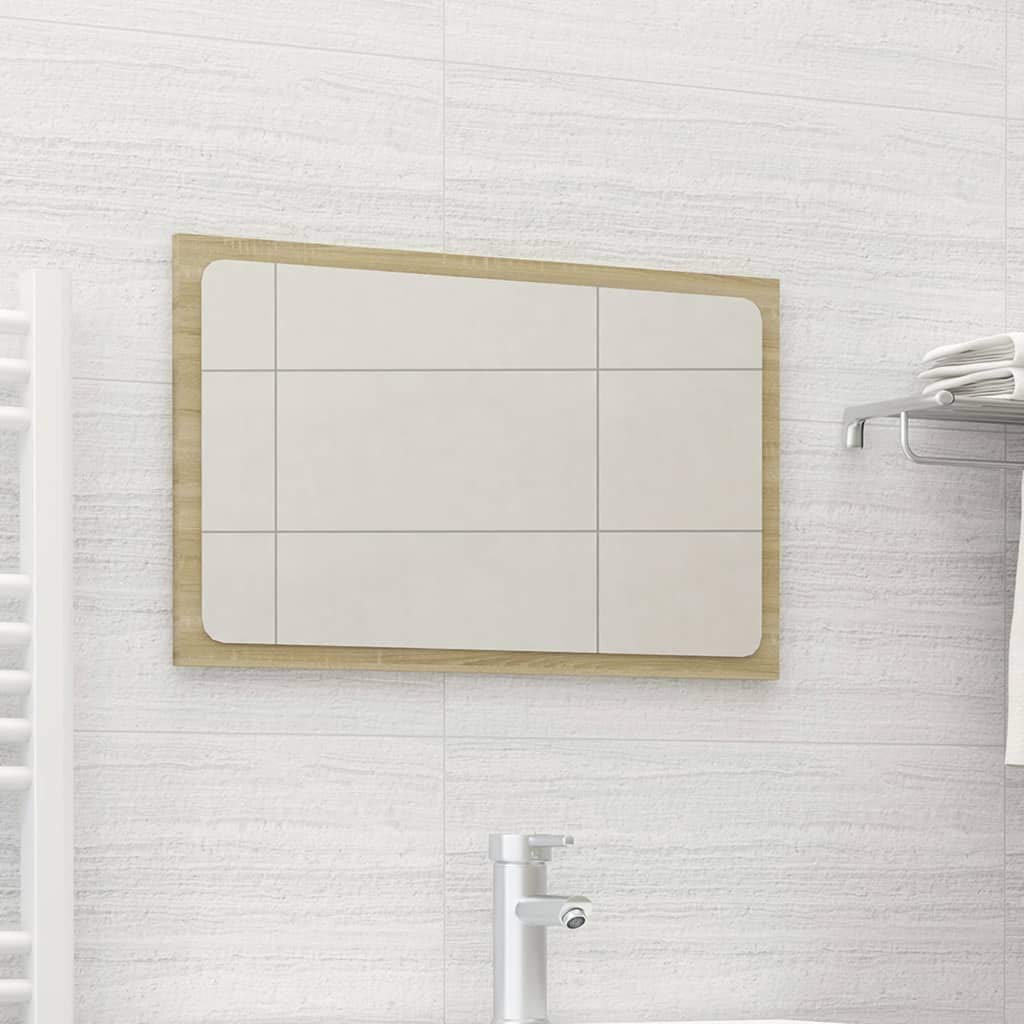 Modern Rectangle Wall Mirror - Bathroom Vanity Mirror for Living Room & Bedroom - Sonoma Oak Finish 23.6