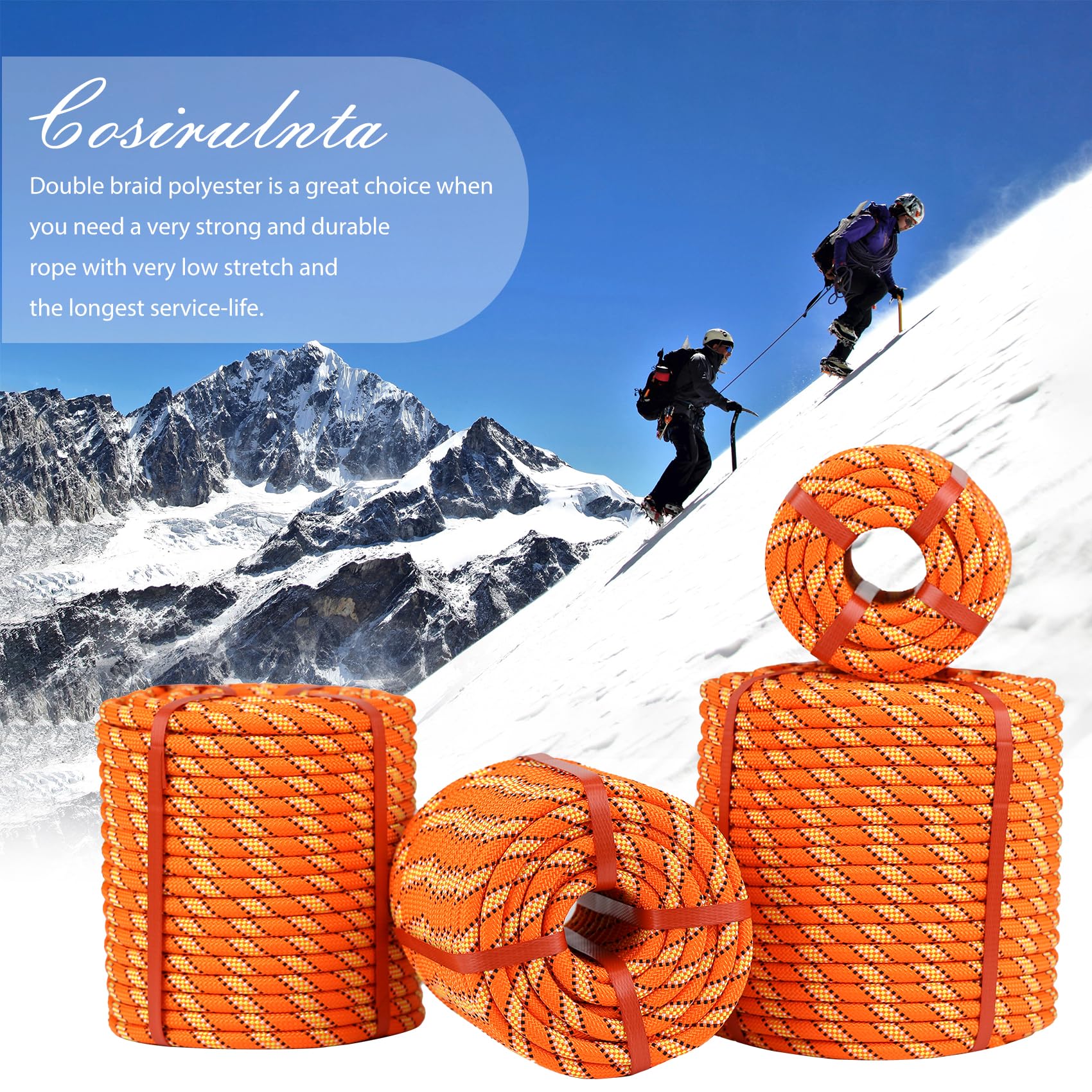 **48 Strand Double Braid Arborist Rope - 1/2 Inch x 150 ft Polyester Rigging Rope for Tree Climbing, Swing, Sailing & Outdoor Use - High Strength Orange Bull Rope for Arborists & Adventurers**    *(Perfect for Tree Rigging, Rock Climbing, Backyard Swings & Marine Applications)*
