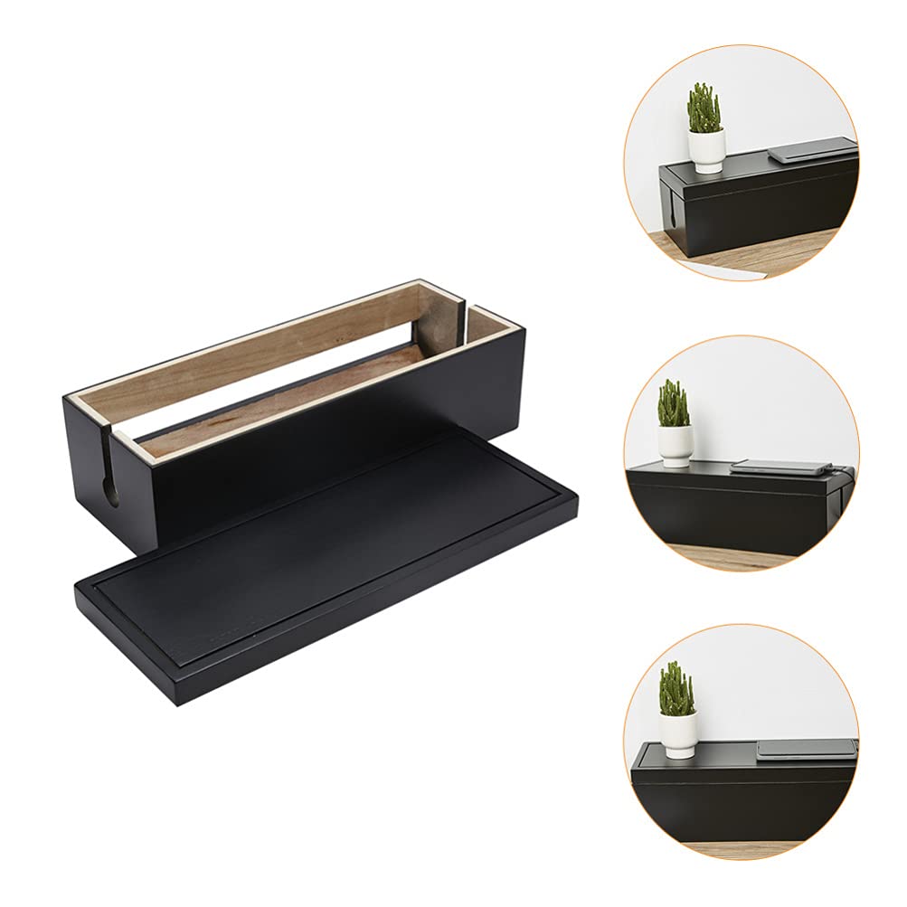 Wooden Cable Management Box - Rustic Cord Organizer & Surge Protector Cover - Hide TV & Electronics Wires for Home Office Organization (Black) - Perfect for Living Room, Bedroom & Workspace Cable Concealment