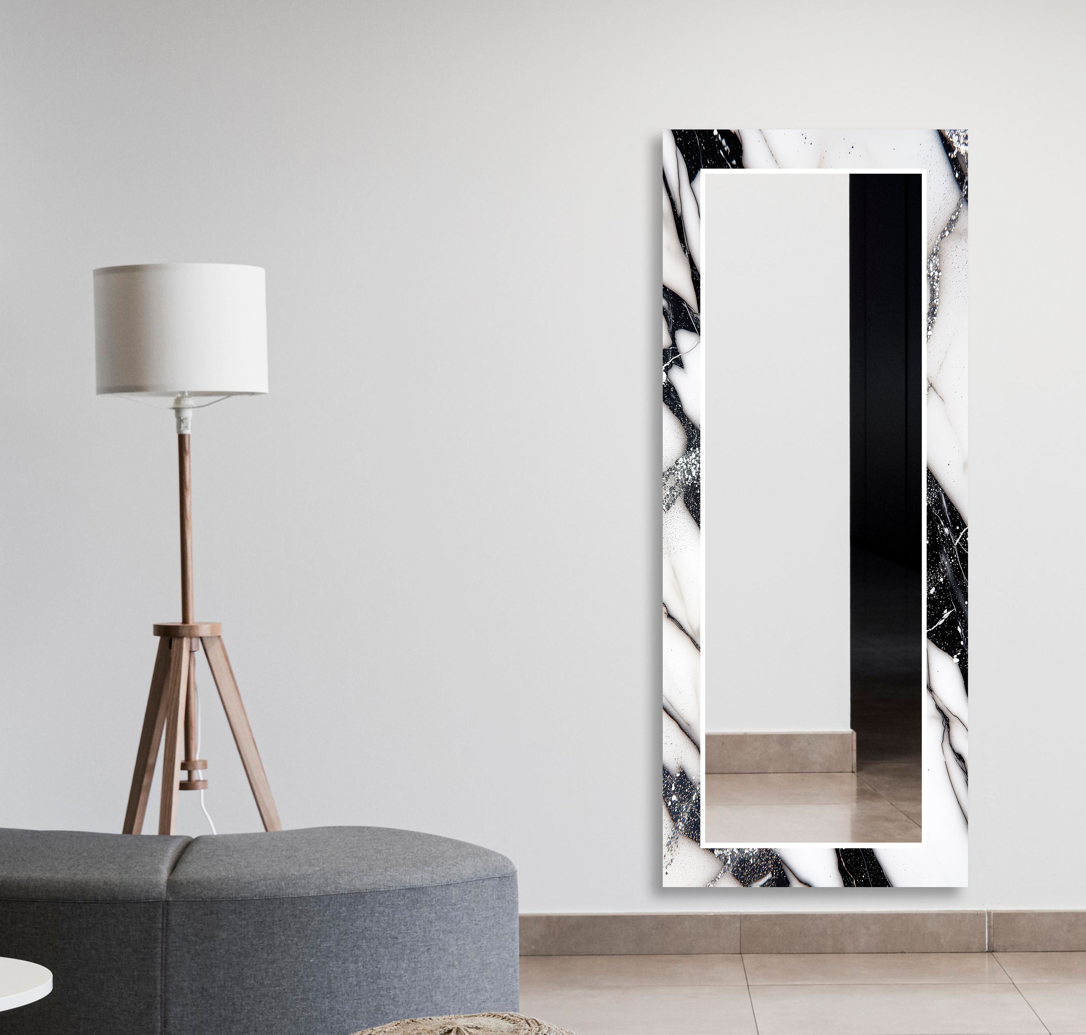 Elegant Black and White Marble Wall Mirror - Modern Home Decor for Living Room, Bedroom, or Entryway