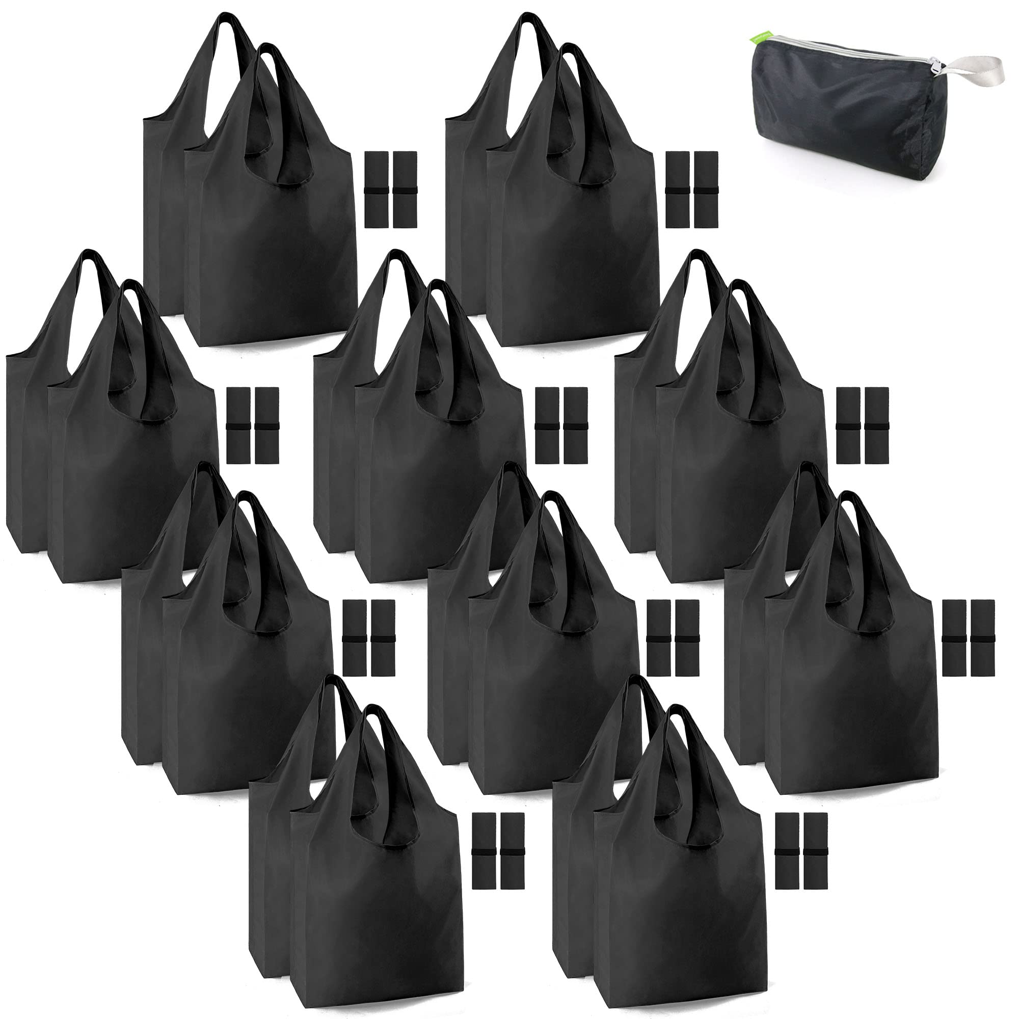 BeeGreen 20 Pack Heavy Duty Reusable Grocery Bags - Large Foldable Tote Bags with Storage Pouch & Elastic Band, Machine Washable, Holds 50LBS - Eco-Friendly Shopping Bags for Groceries, Farmers Market, Picnics & Beach Trips