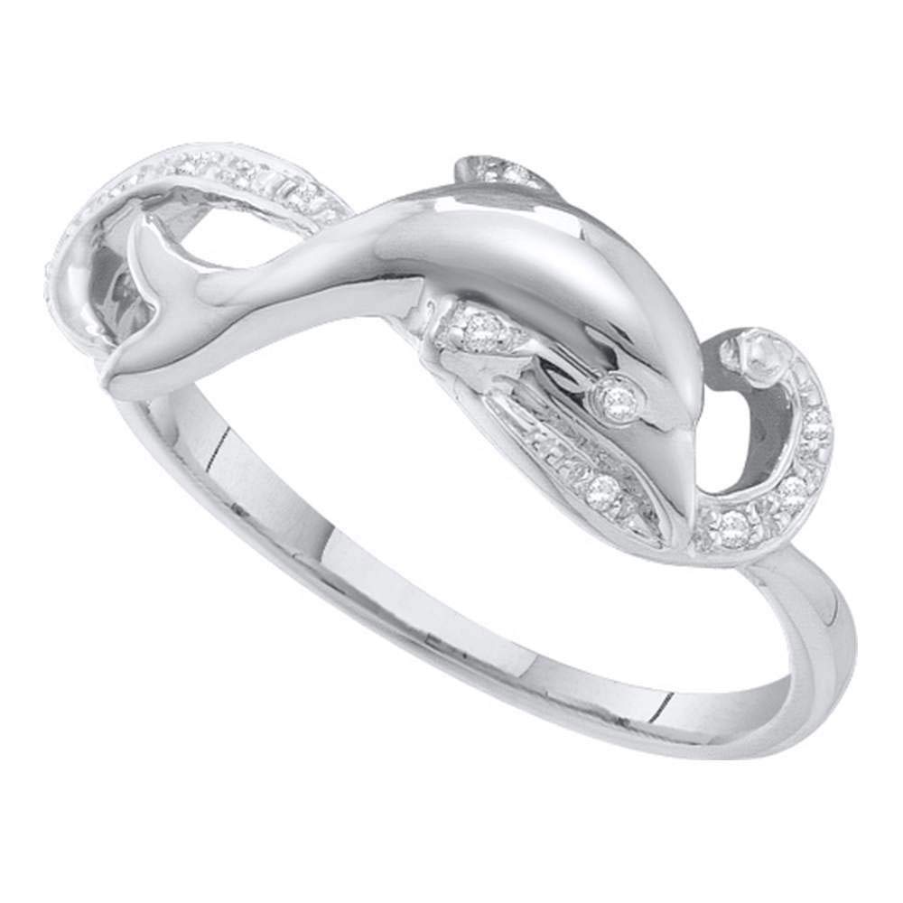 10K White Gold Women's Round Diamond Dolphin Ring - 1/20 CTTW - Elegant Jewelry Gift for Her - Perfect for Anniversaries, Birthdays & Special Occasions
