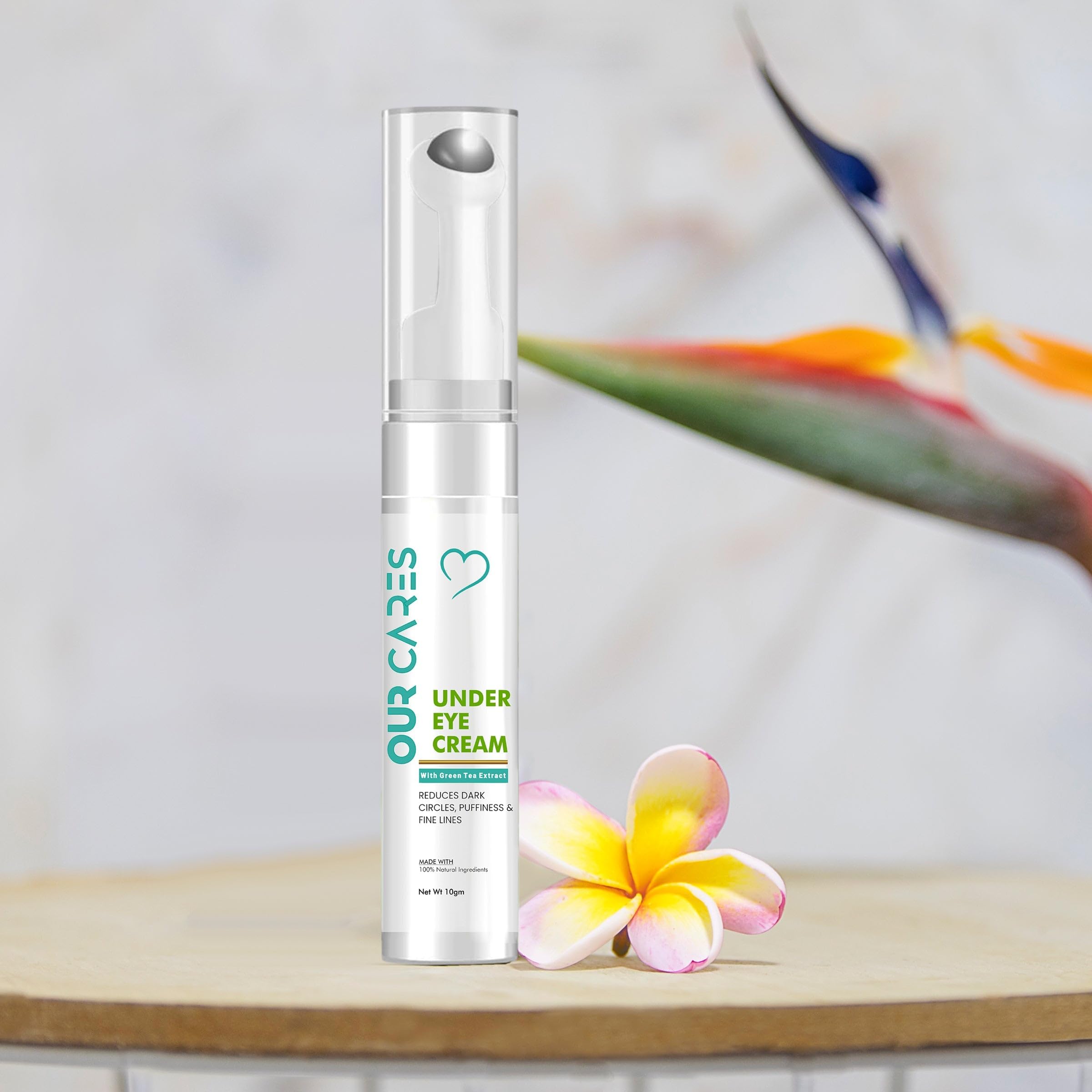 OURCARES Under Eye Cream for Dark Circles & Wrinkles - Anti-Puffiness Cooling Gel with Green Tea Extract, Niacinamide & Vitamin E - Eye Roller Massage for Refreshed Skin (10g) - Perfect for Morning Routine & Travel Skincare