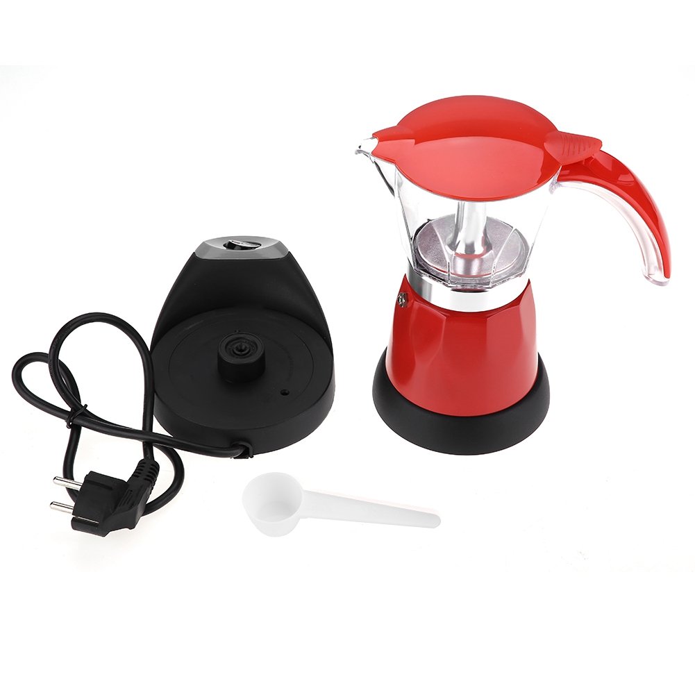 Premium Aluminum Alloy Electric Coffee Maker - 3-Cup Moka Pot for Espresso & Cappuccino | Fast Brewing for Home, Office & Camping Use (Red)