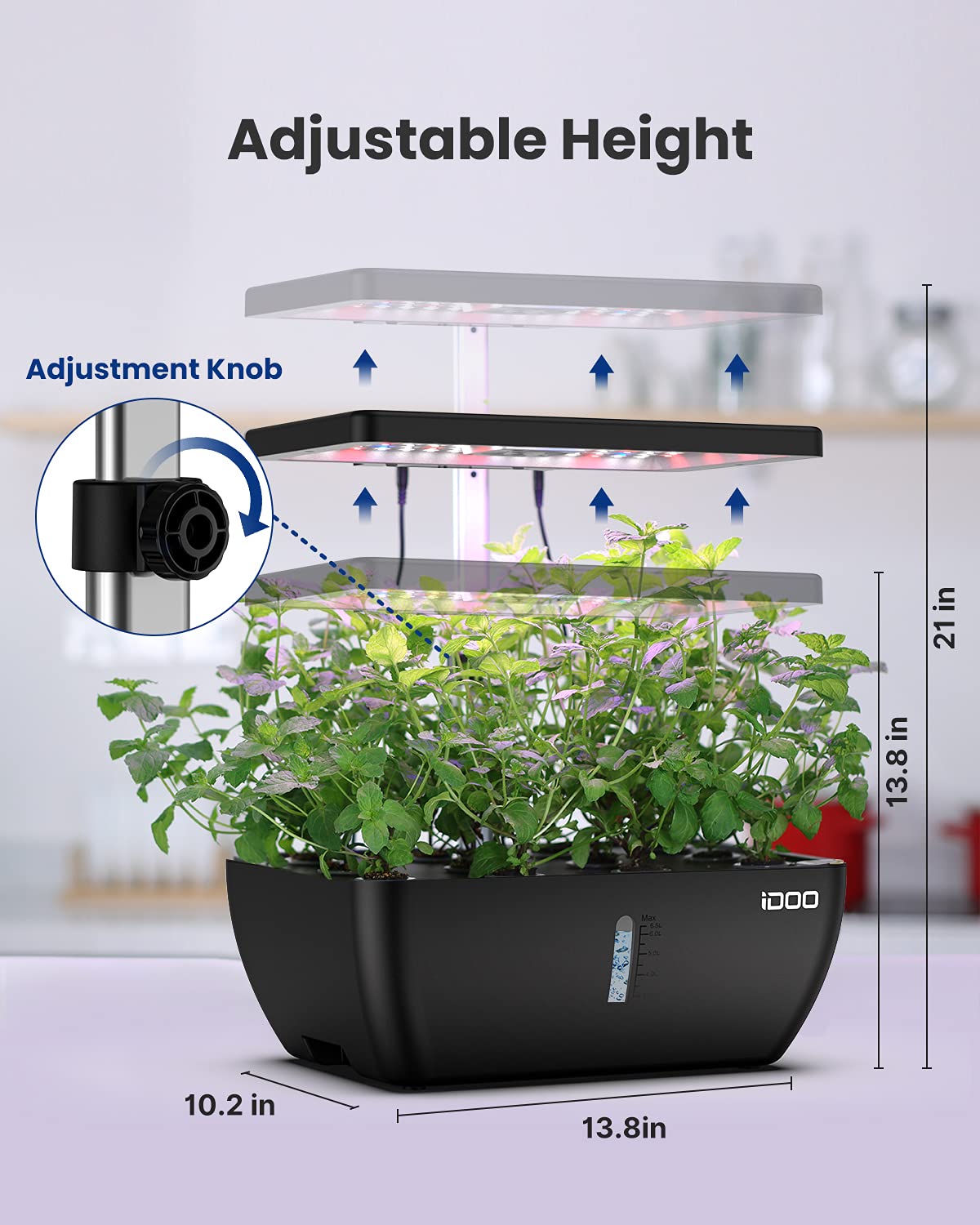 iDOO 12-Pod Hydroponics Growing System Kit with WiFi & LED Grow Light - Indoor Herb Garden for Home, Built-in Fan, Auto Timer, 6.5L Large Tank - Perfect for Kitchen, Office, or as Christmas Gifts for Women & Mom (Black)