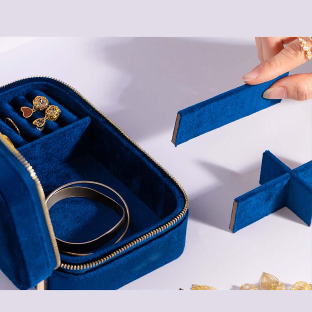 Portable Velvet Jewelry Organizer Box with Multiple Compartments - Travel Jewelry Case for Necklaces, Rings & Earrings | Perfect for Home Storage & Travel Accessories (SS029)
