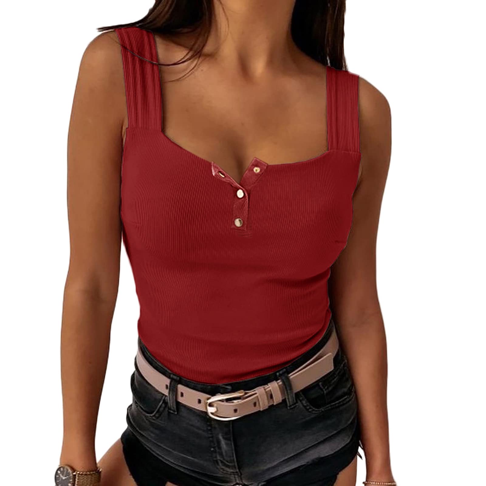 Kanzd Women's Summer Tops - Sexy Deep V Neck Sleeveless Button Up Camisole for Casual Wear | Slimming Vest for Beach, Party & Date Night Outfits
